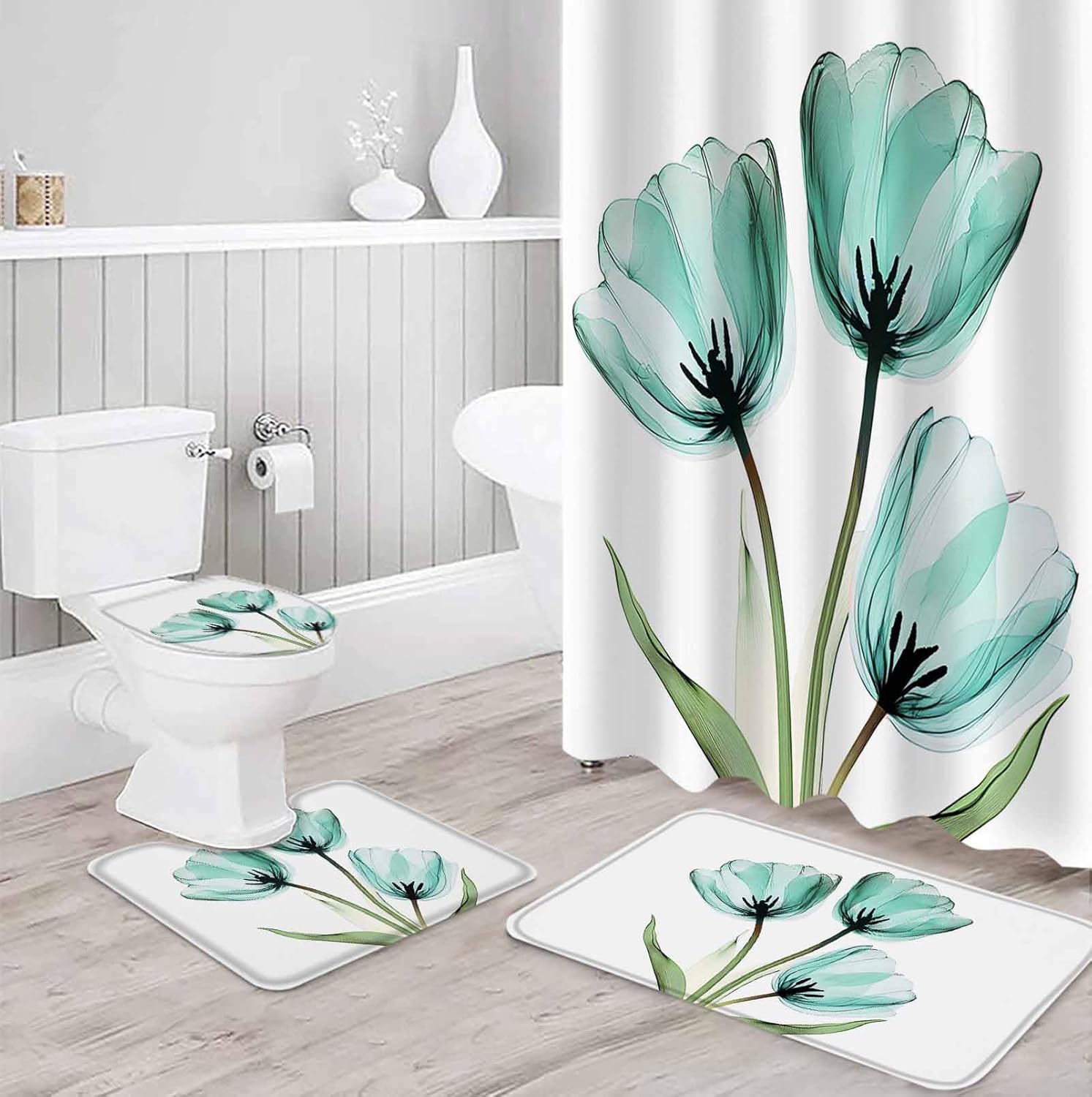 ZOE GARDEN Turquoise Aqua Tulips Bathroom Set