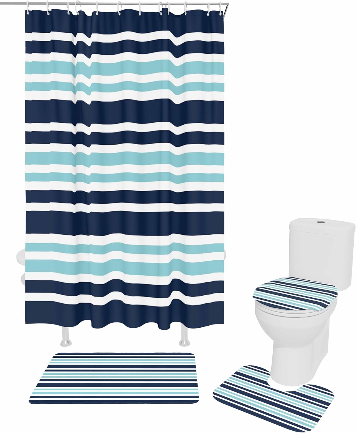 ZOE GARDEN Dark Blue Bathroom Set with Rug and Accessories