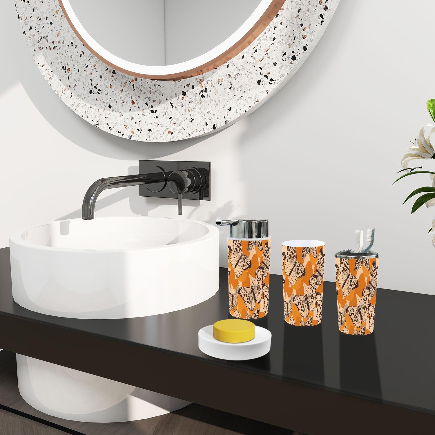 Boho Abstract Butterfly Wings Bathroom Accessory Set 6 Piece