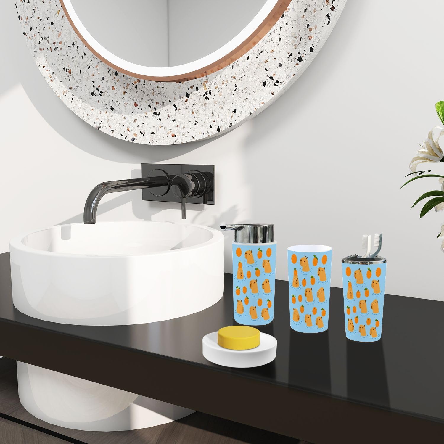 Boho Capybara Bathroom Accessory Set 6 Piece