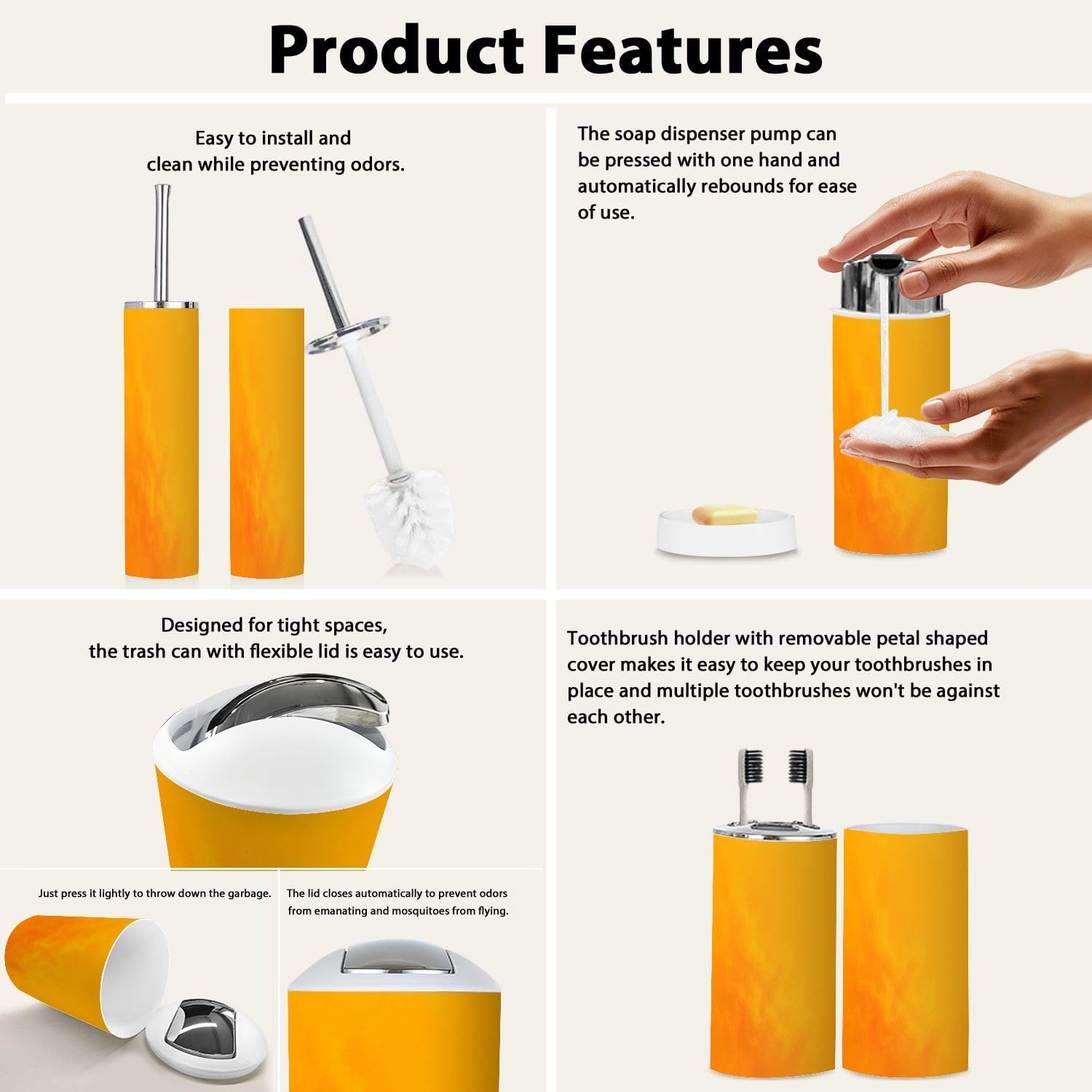 6 Piece Boho Stipple Orange Bathroom Accessories Set