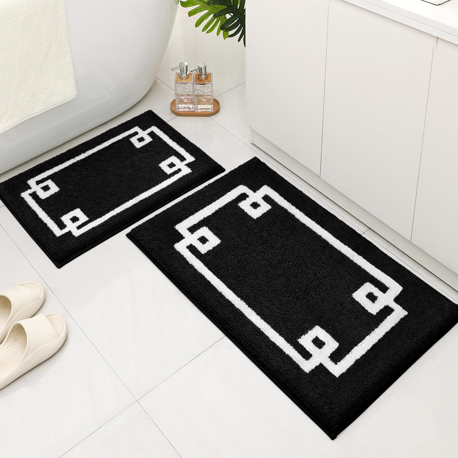 HOMEIDEAS 2-Piece Bath Rug Set Non-Slip Microfiber Mats