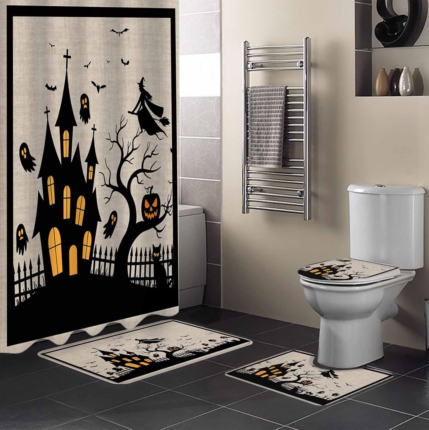 ZOE GARDEN Halloween Bathroom Set with Shower Curtain and Rug