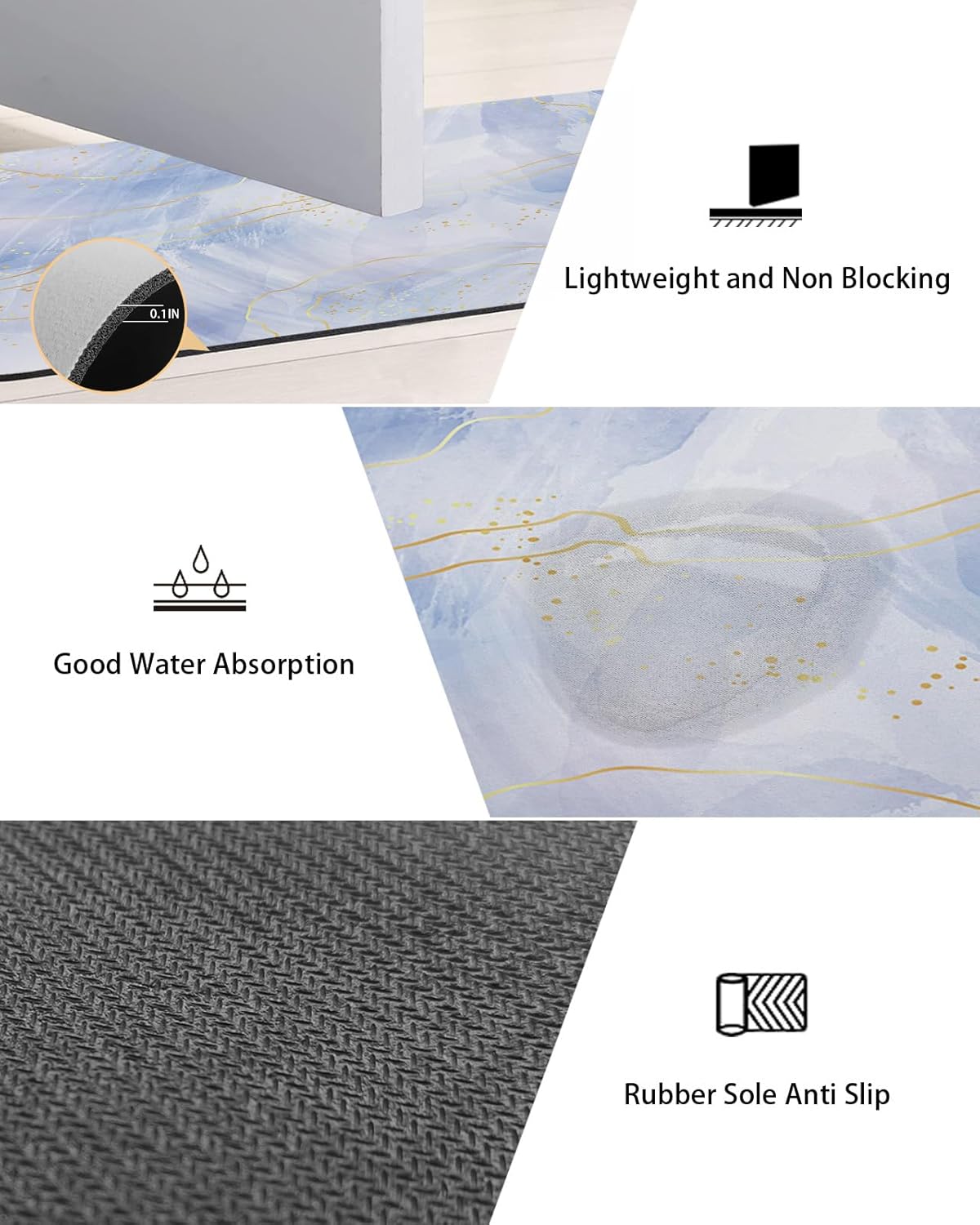 2PCS Non-Slip Diatomite Bath Mats Set with Gold Line Design