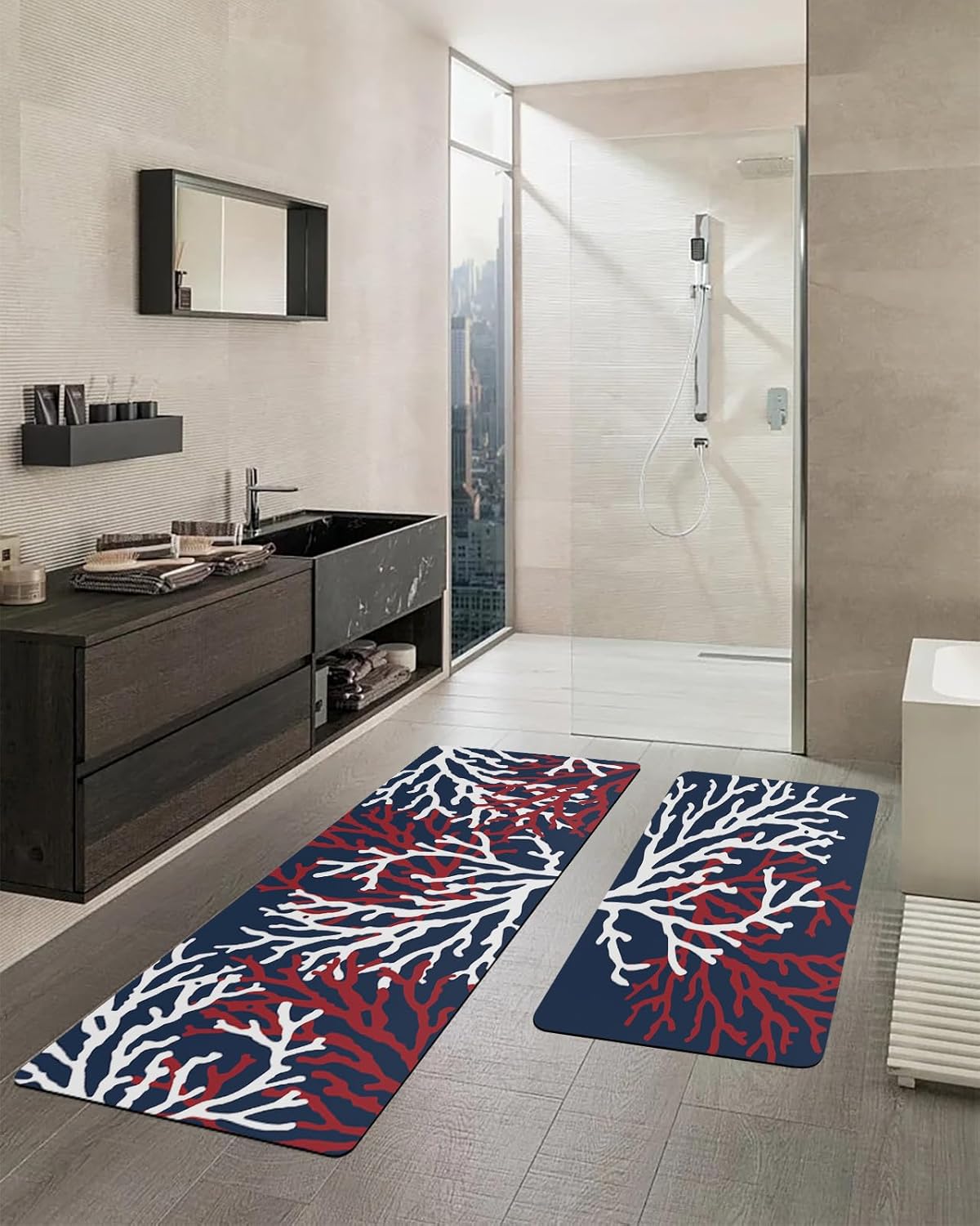 2PCS Non-Slip Diatomite Bath Mat Set for Shower