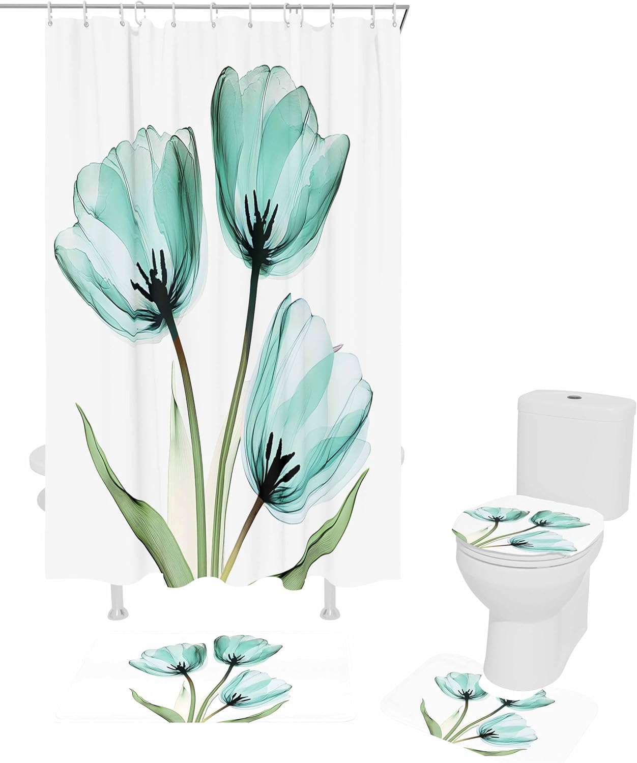 ZOE GARDEN Turquoise Aqua Tulips Bathroom Set