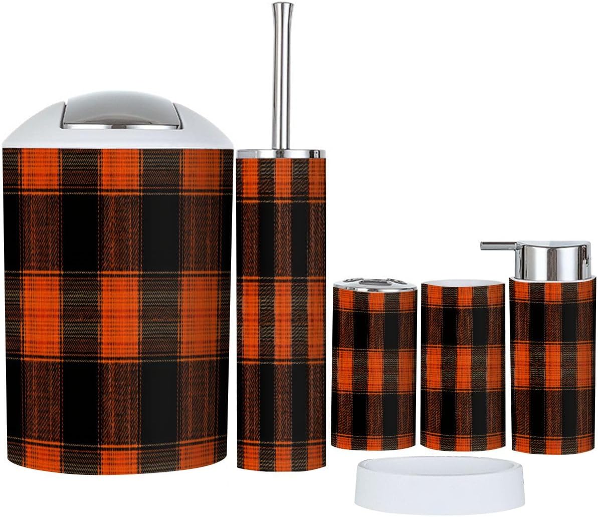 Boho Plaid Bathroom Accessory Set 6 Piece