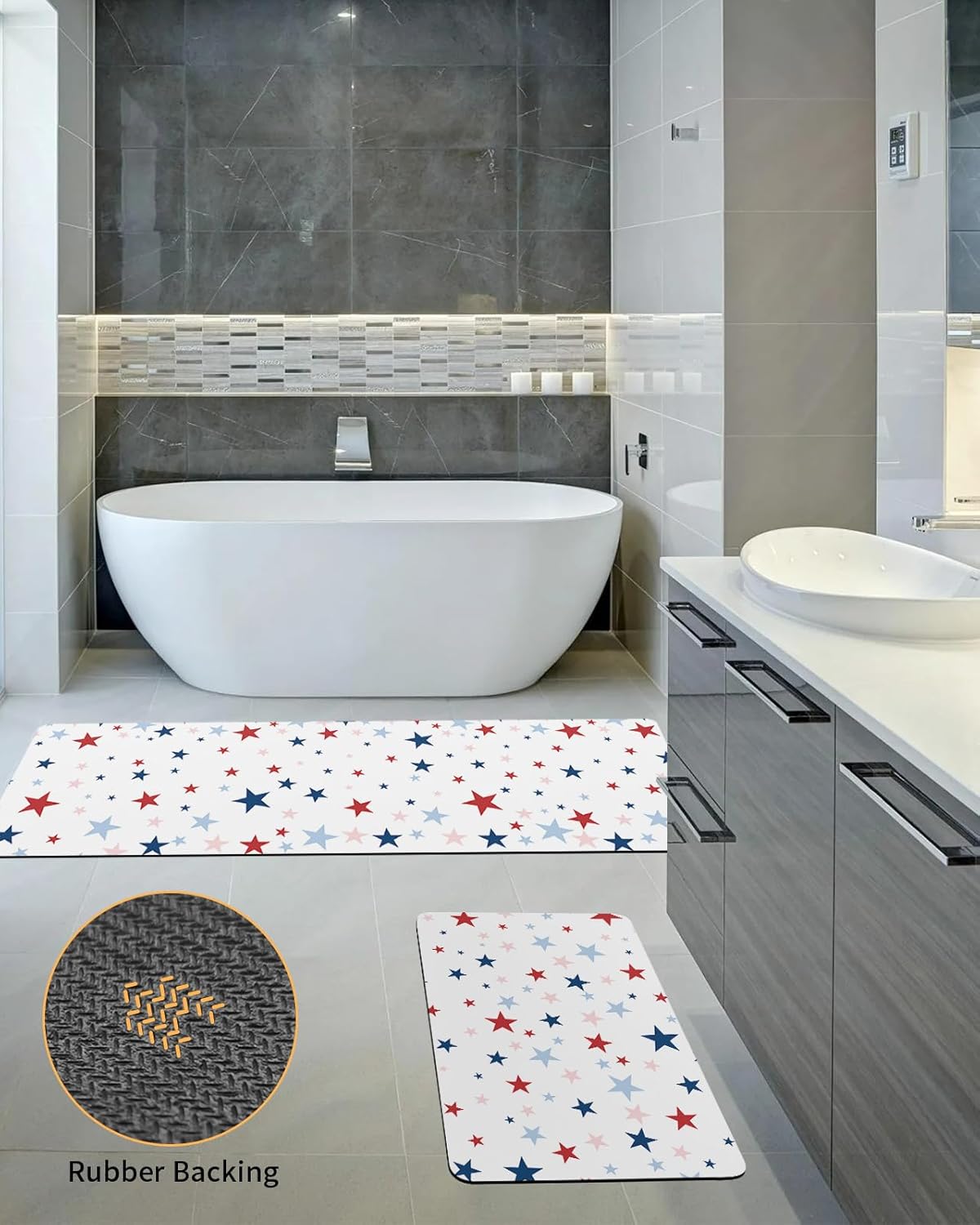 2PCS Non-Slip Diatomite Bath Mat Set with American Flag Design