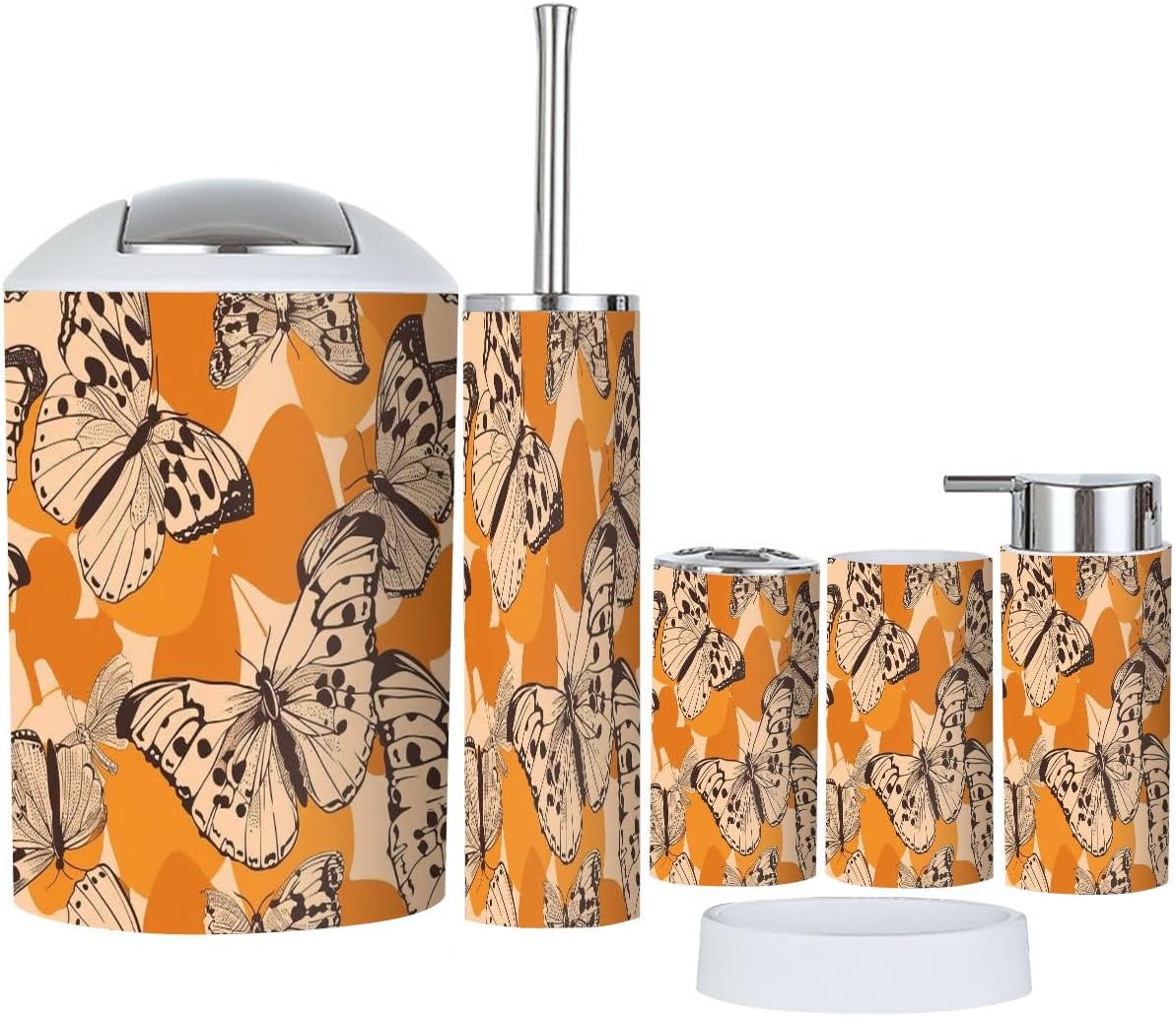 Boho Abstract Butterfly Wings Bathroom Accessory Set 6 Piece