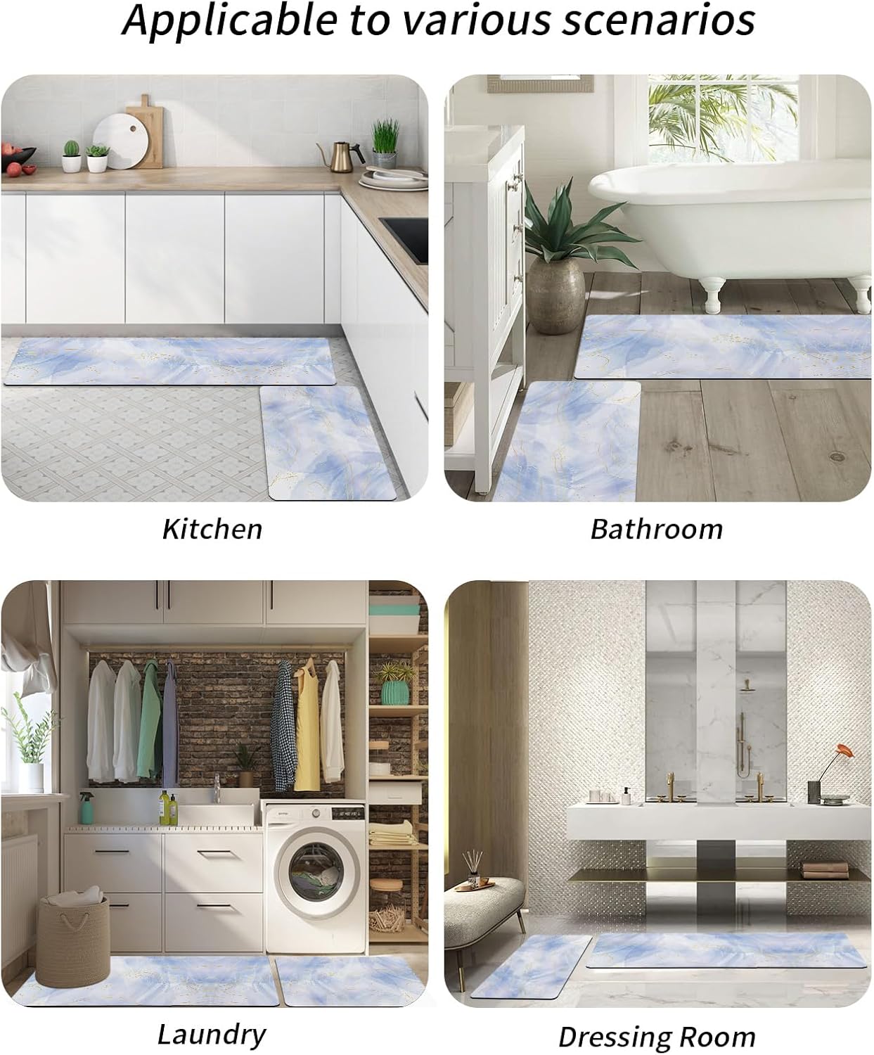 2PCS Non-Slip Diatomite Bath Mats Set with Gold Line Design