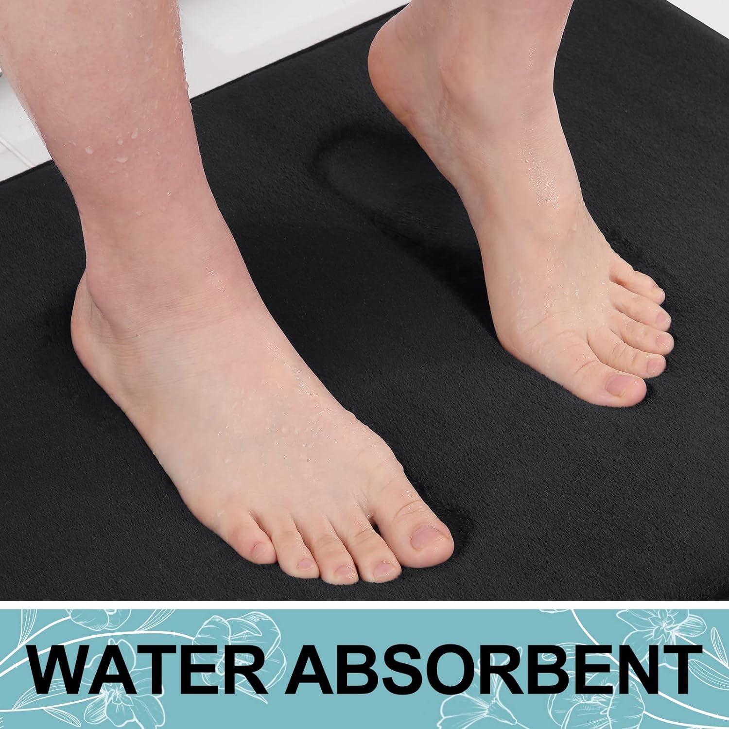 Smiry Memory Foam Bath Mat 36x24 Black