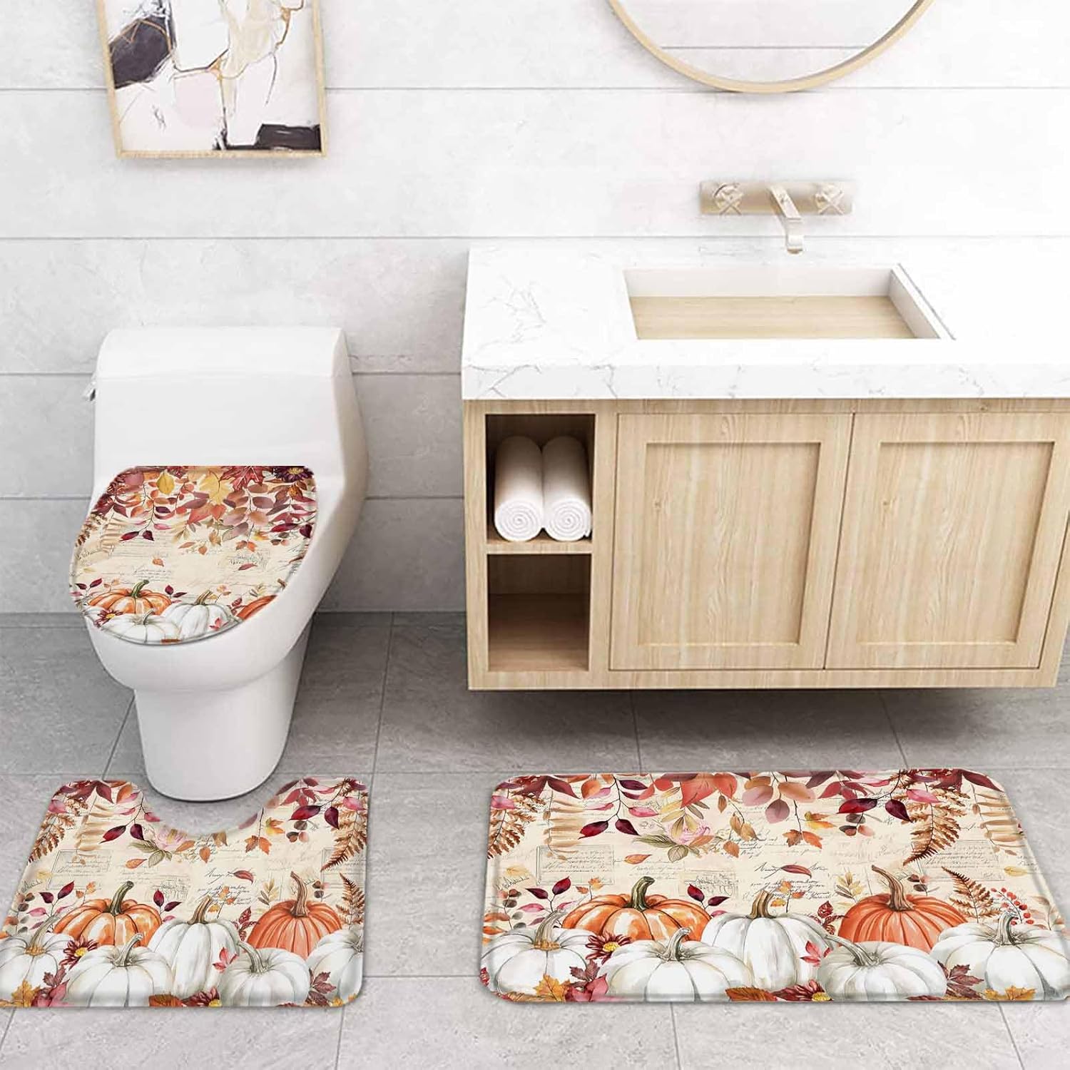 Thanksgiving Fall Bathroom Set with Shower Curtain Rug and Accessories