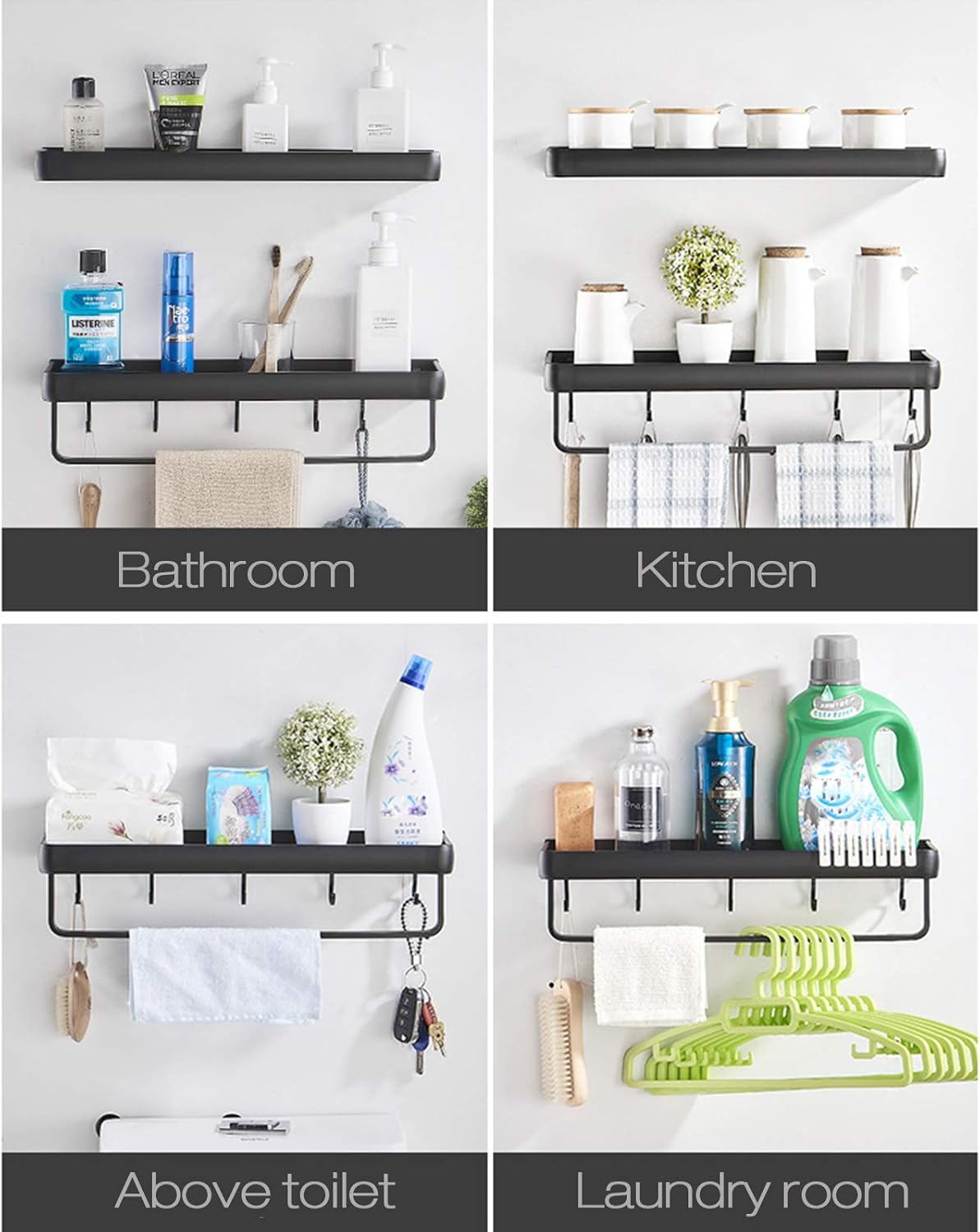 Lancher 2-Pack No Drilling Shower Caddy - Black