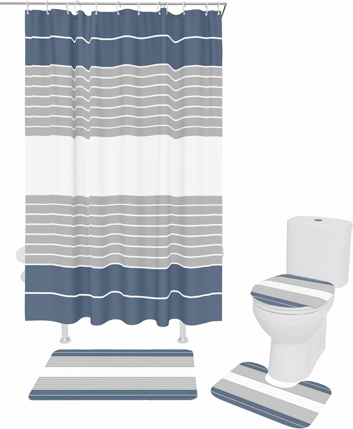 ZOE GARDEN Haze Blue Striped Bathroom Set 1