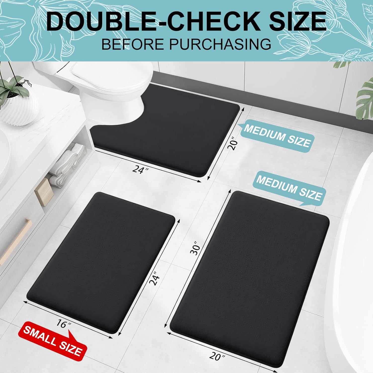 Smiry Memory Foam Bath Mat 36x24 Black