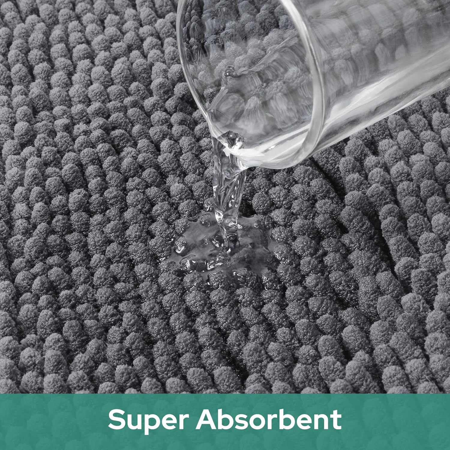 HOMEIDEAS Round Bath Rug - Non Slip Chenille Shaggy Mat Grey 3 Ft