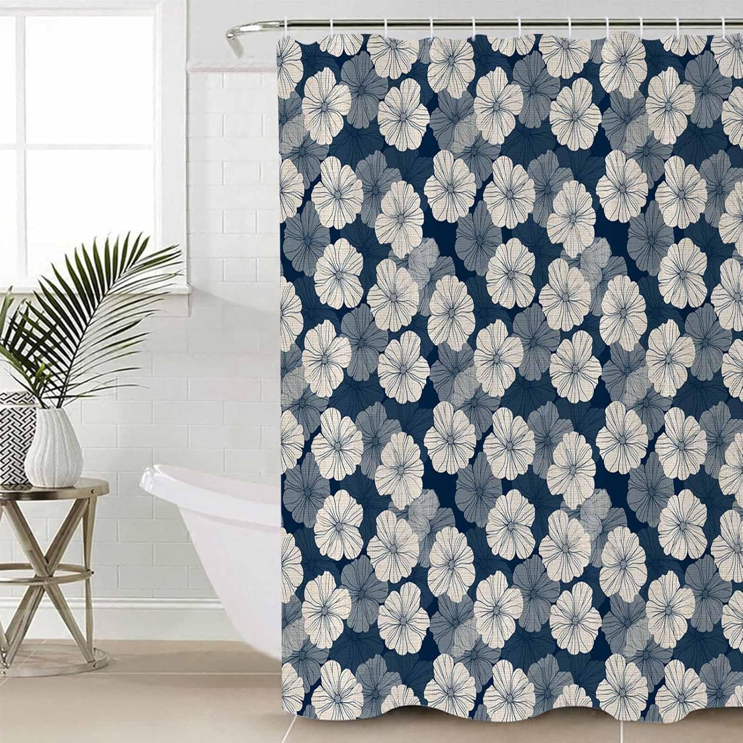 ZOE GARDEN Blue Beige Bathroom Set with Curtain Rug and Accessories