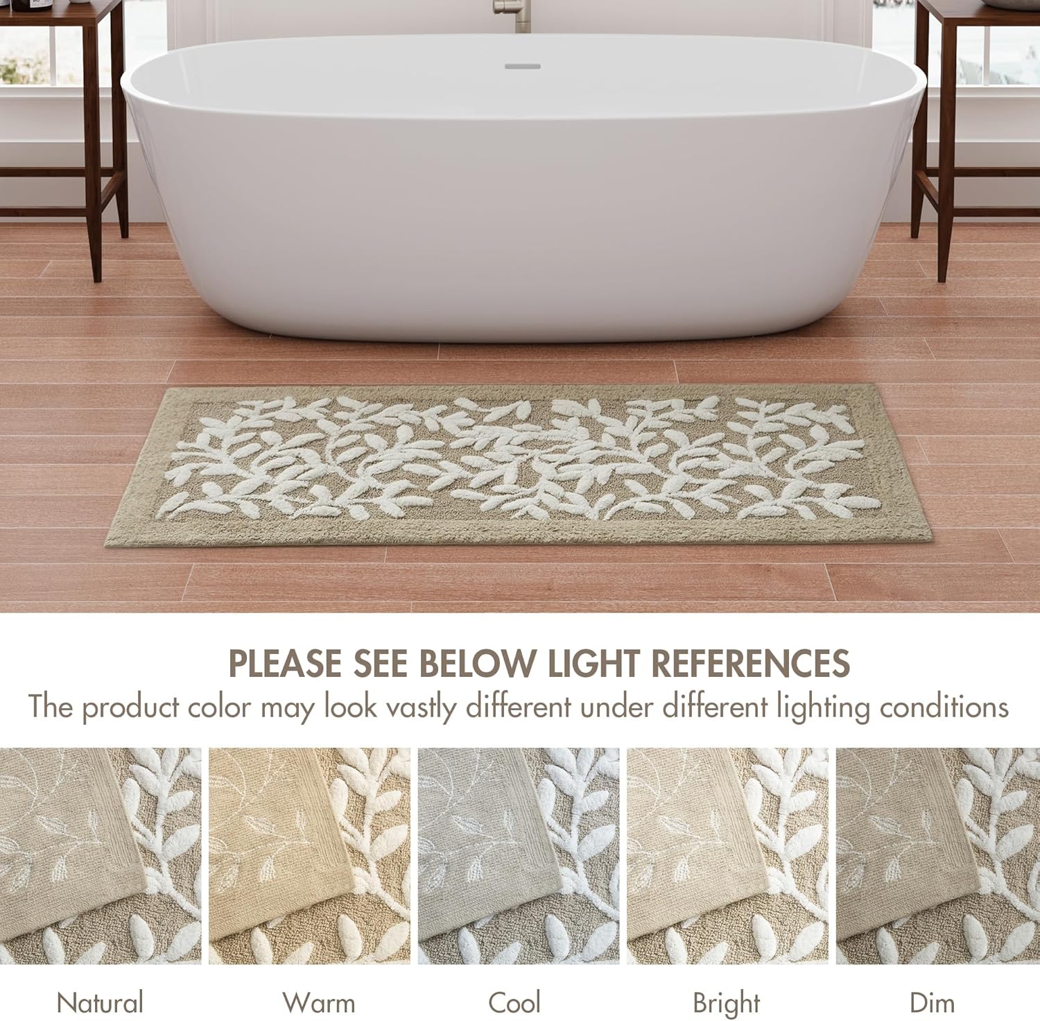 Madison Park Serene Cotton Tufted Bathroom Rug - Floral Leaf Design 21x34 Taupe