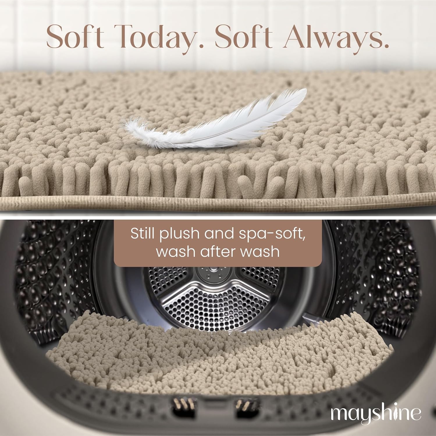 MAYSHINE Plush Chenille Bath Mat 24x17 Beige