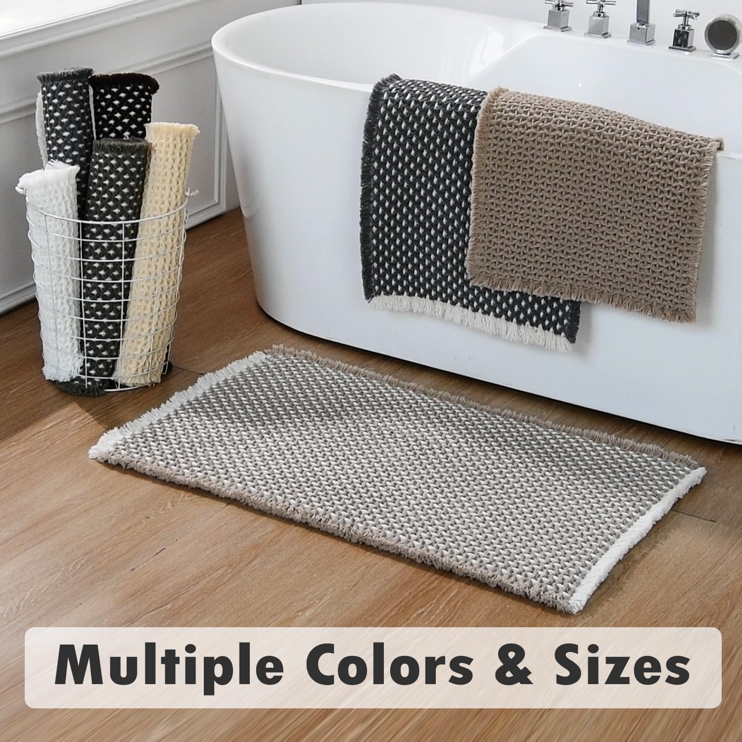 Boho Style Khaki and White Bath Rug 24x16