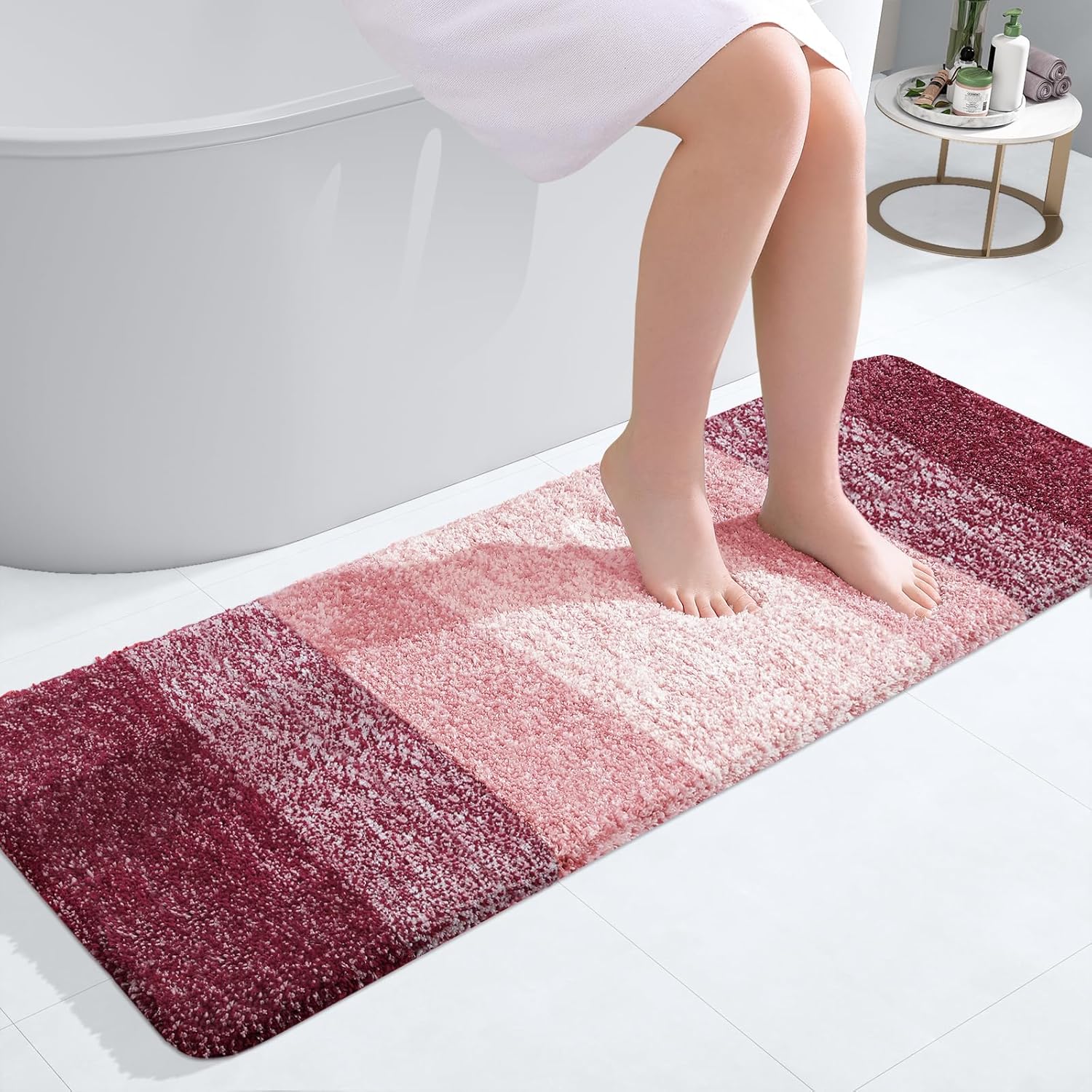 OLANLY Red Microfiber Bath Mat 47x17 Quick Dry