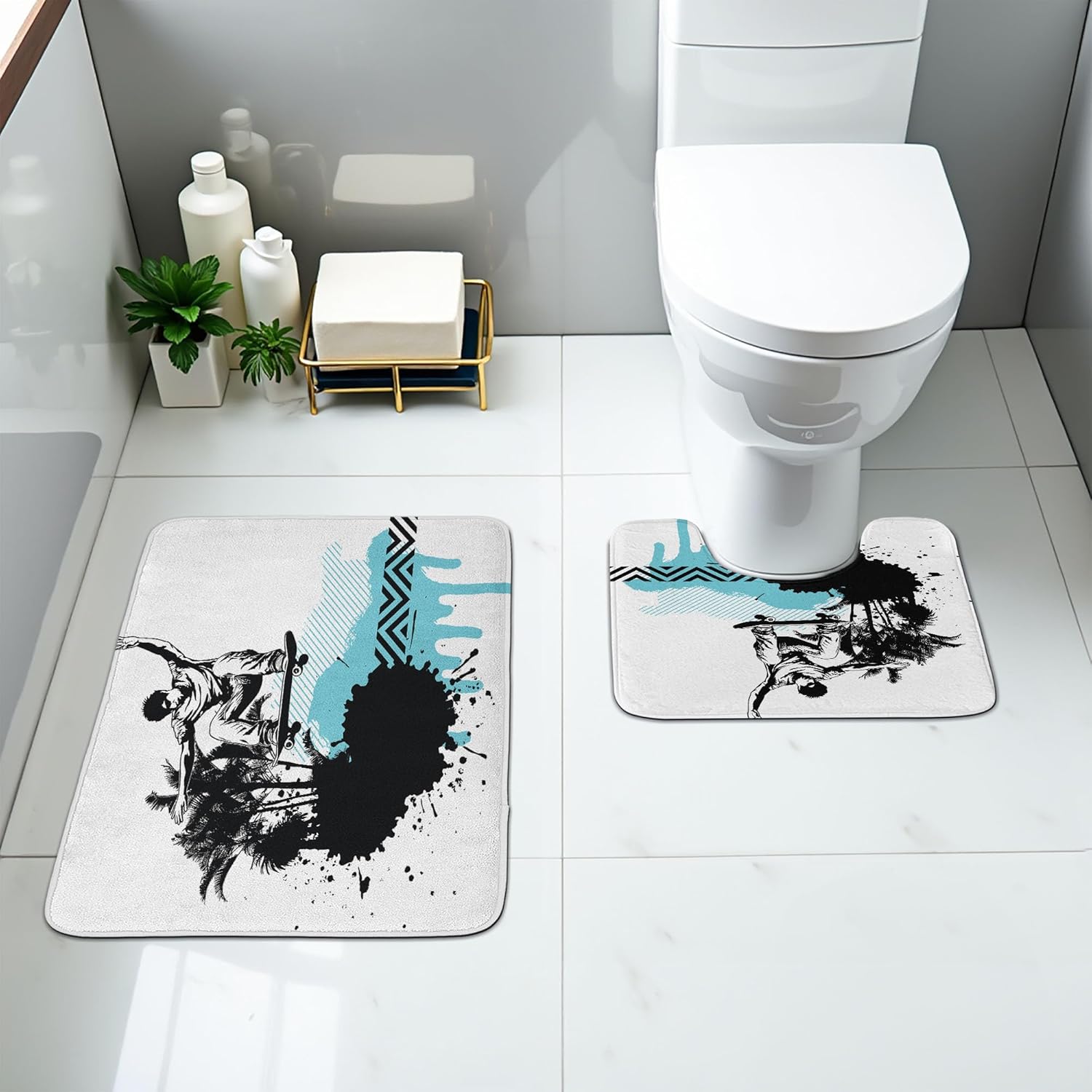 Ambesone Grunge Bathroom Rug Set 2 Pieces