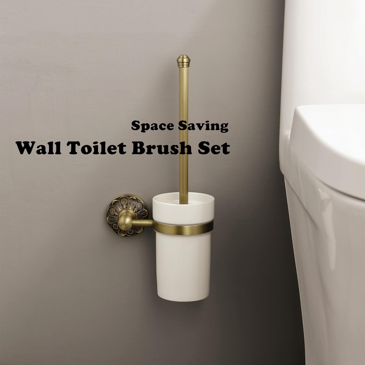 Vintage Petal Brass Toilet Brush with Holder