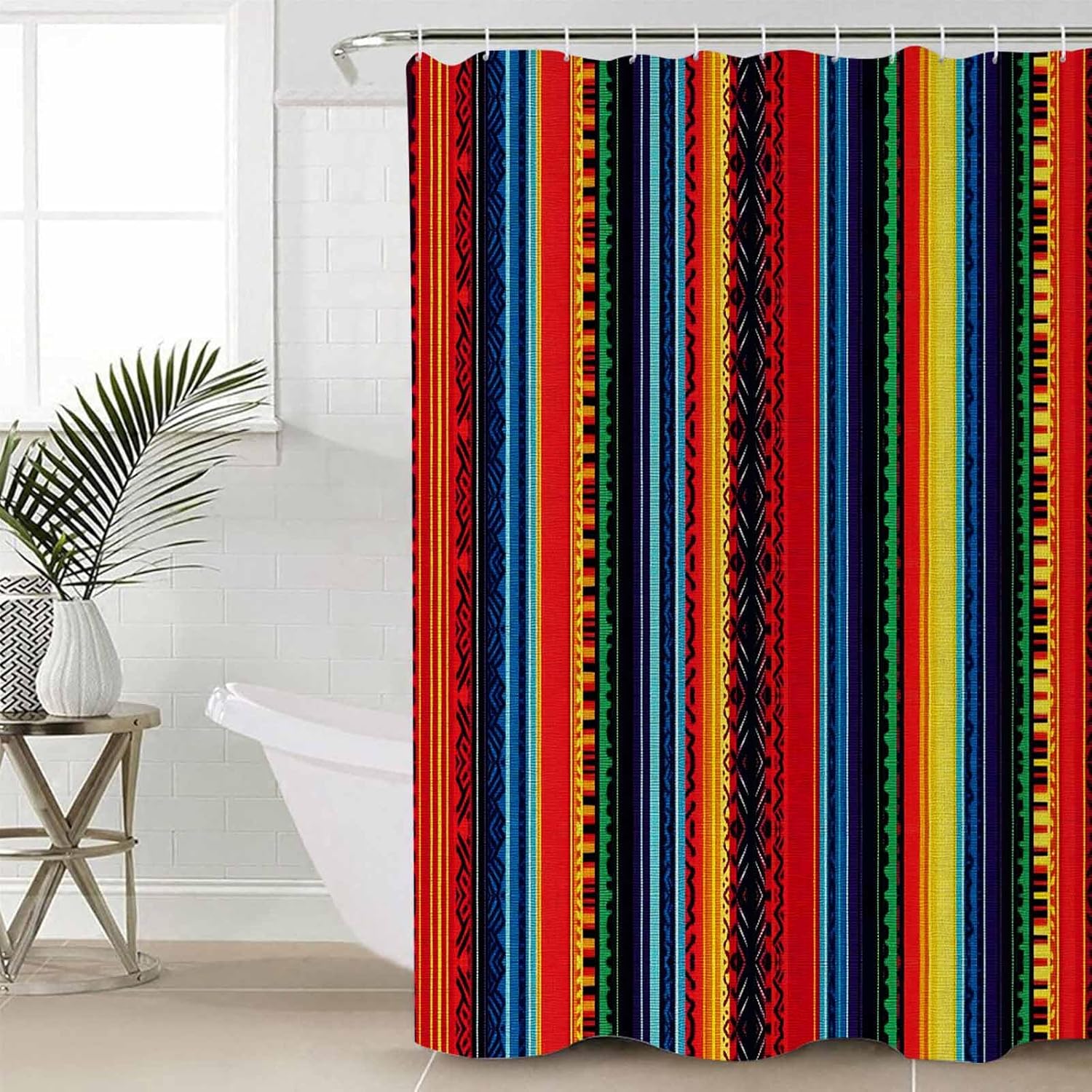 Rainbow Stripe Bathroom Set with Curtain Rug Hooks