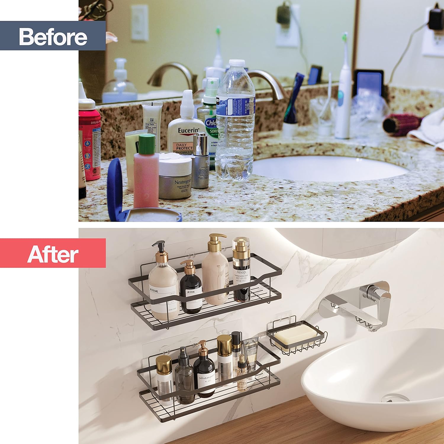 Homeify 4 Pc Shower Caddy Set with Fogless Mirror and Soap Holder