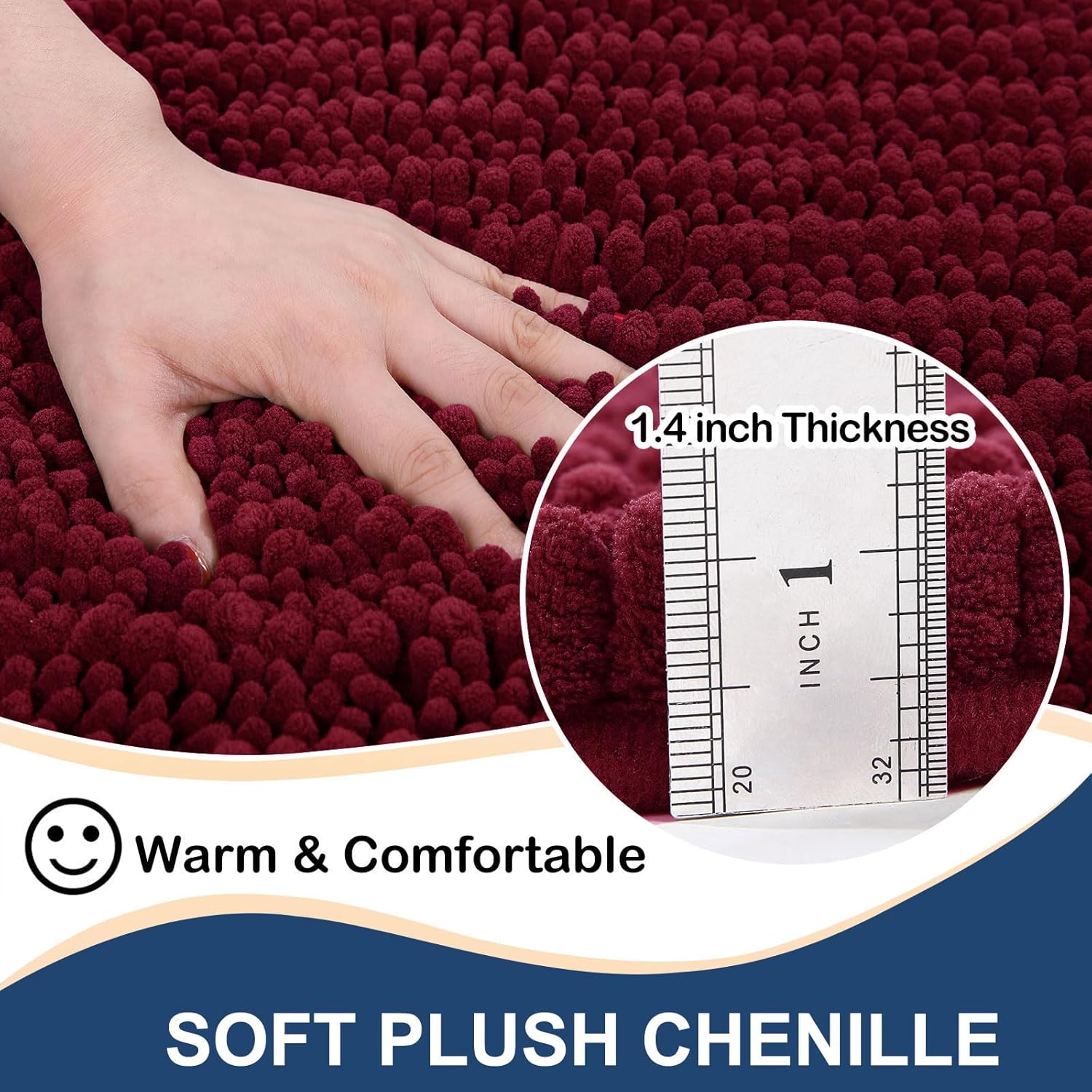 Arotive Luxury Chenille Bath Rug Mat 47x24 Burgundy