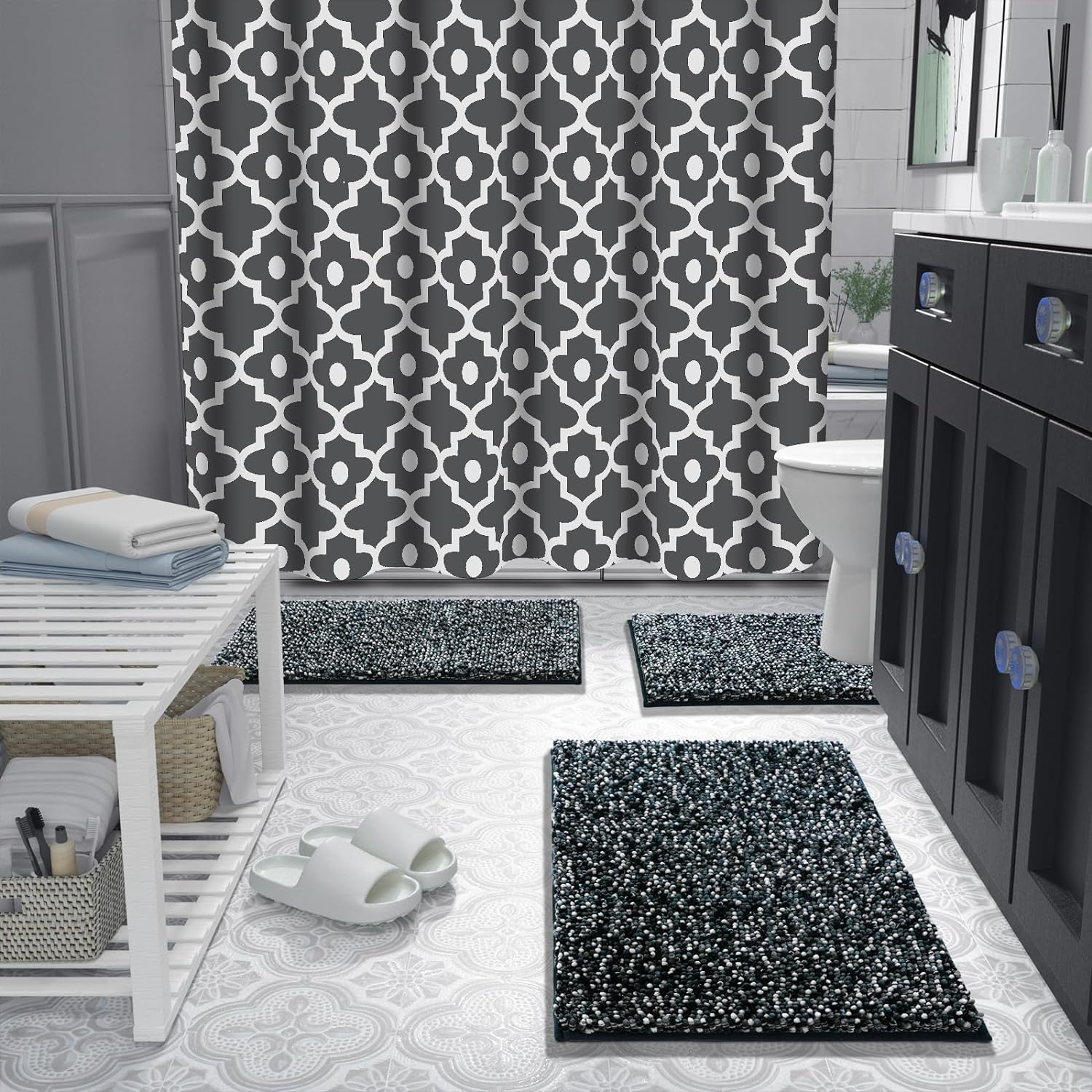 Yimobra Non-Slip Bath Mat 28x175 Plush Chenille Rugs Black Dark Gray