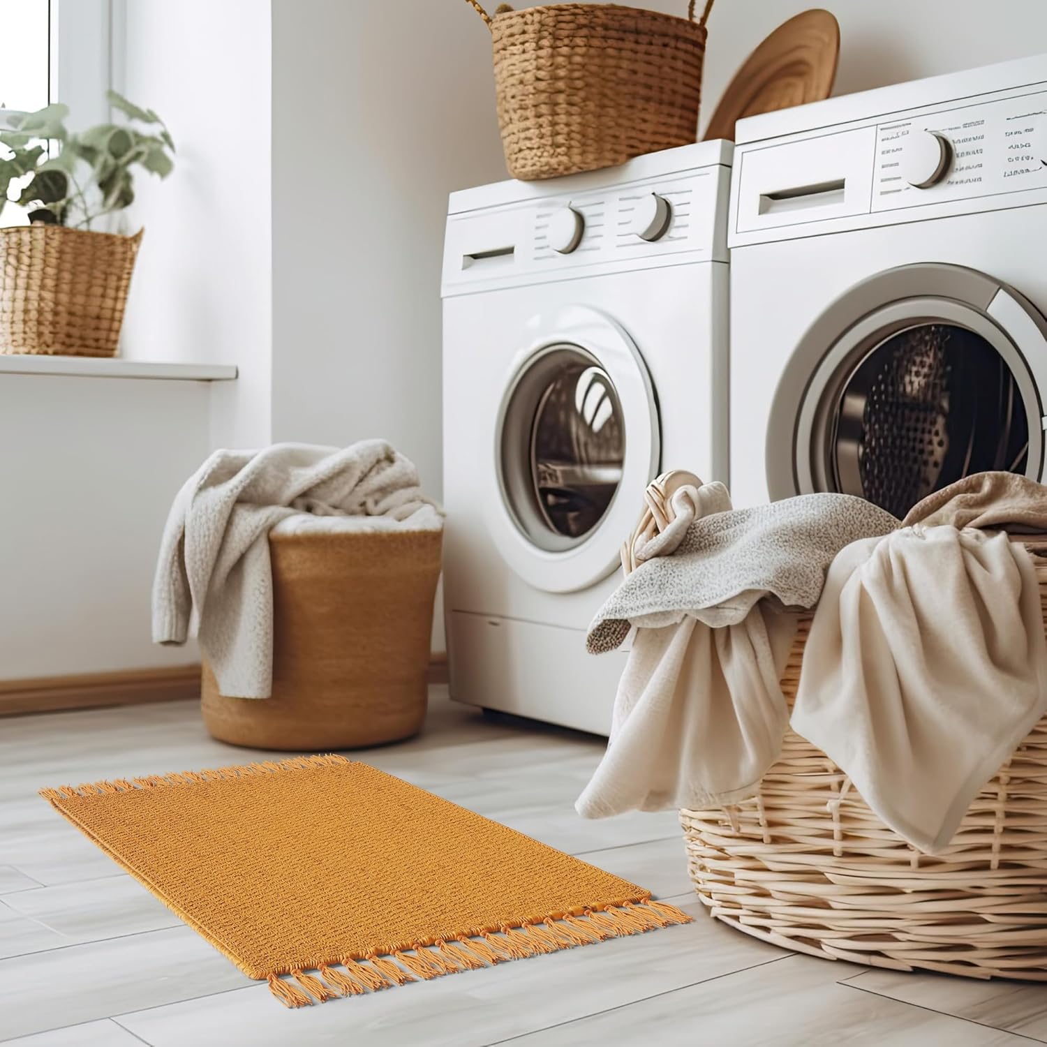 KIBAGA Set of 2 Boho Cotton Bathroom Rugs - Soft Non-Slip Stylish