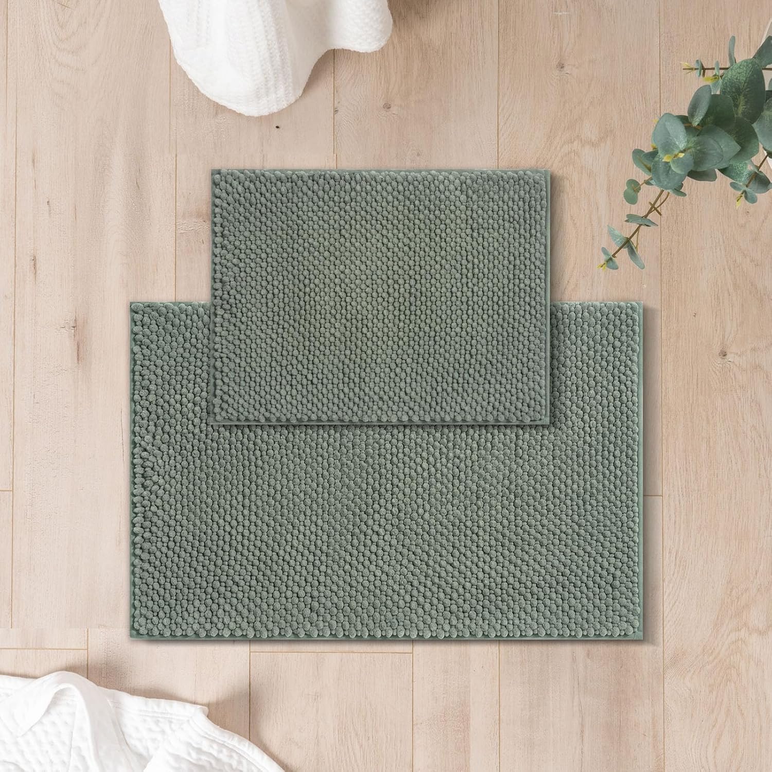 FRESHMINT Chenille Bath Rug Set 2 Piece Sage Green 1