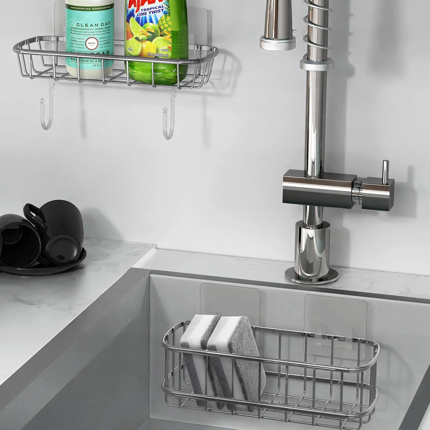 Simple Houseware Shower Caddy with Hooks Chrome 2 Pack