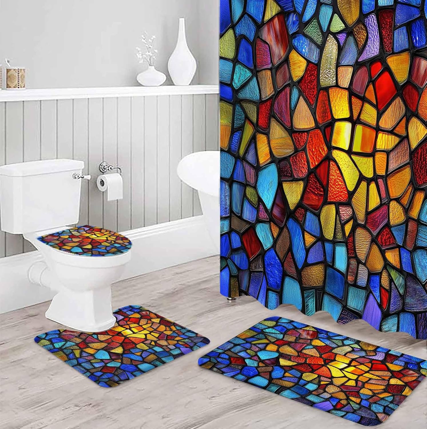 ZOE GARDEN Blue Red Yellow Rainbow Bathroom Set