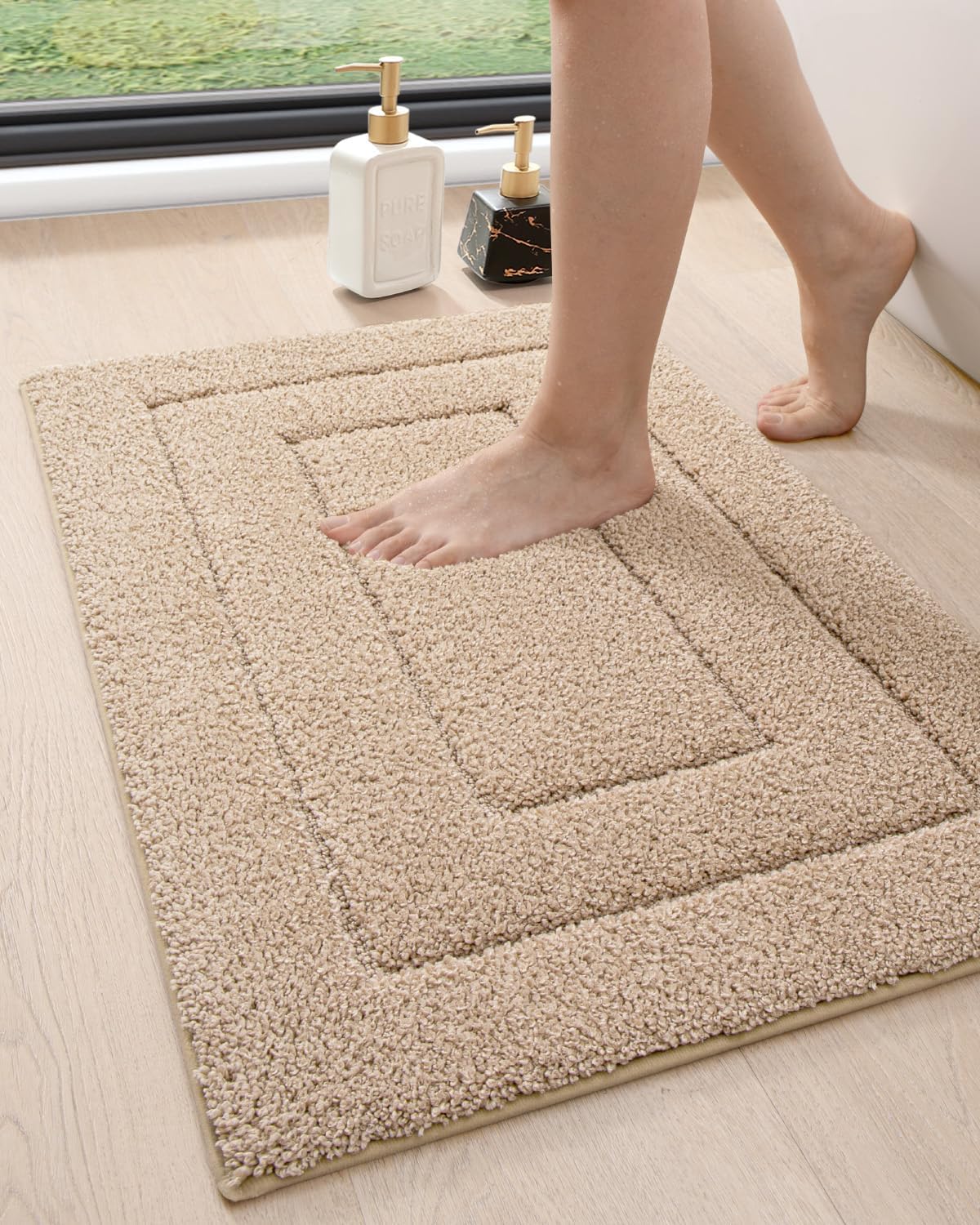 DEXI Non-Slip Microfiber Bathroom Rug Mat 32x20 Beige