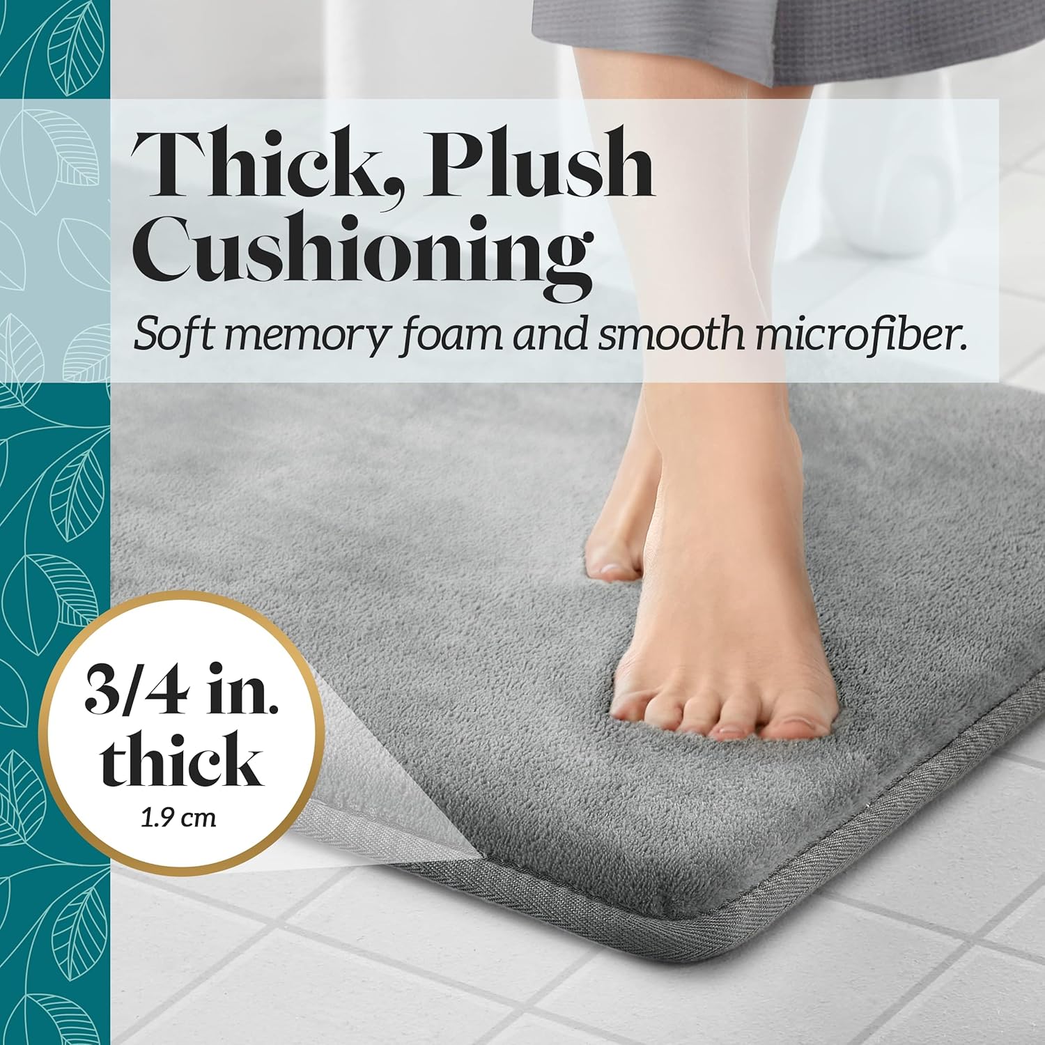 Genteele Bath Mats Non Slip Grey 17x24 Memory Foam Rugs