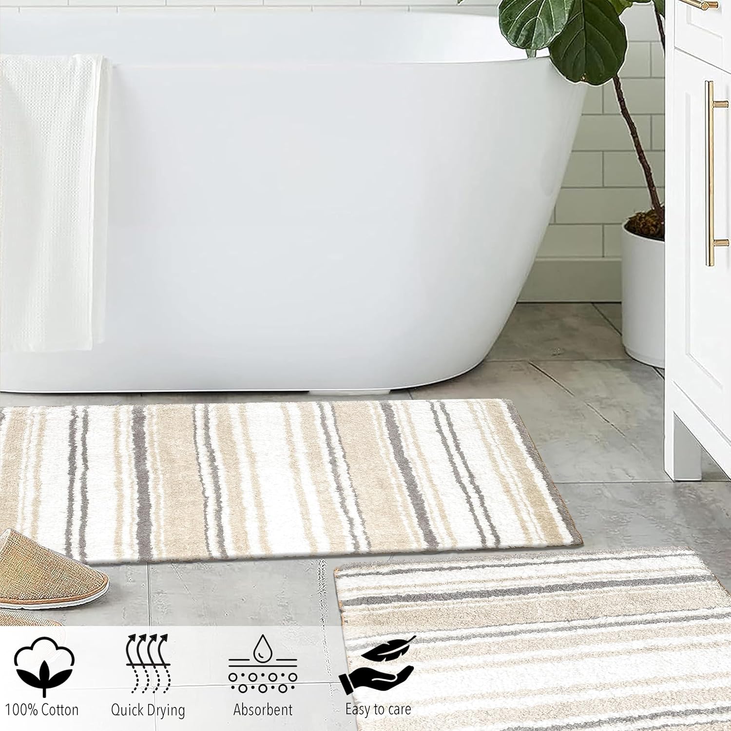 Chardin home Maui Bath Mat Set of 2 White-Beige