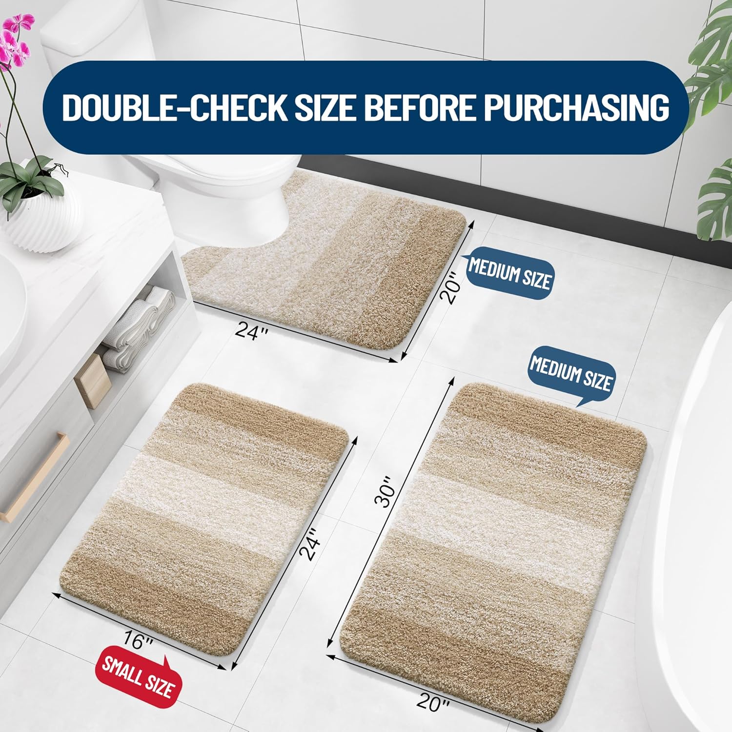 OLANLY Luxury Toilet Rug U-Shaped 24x20 Tan