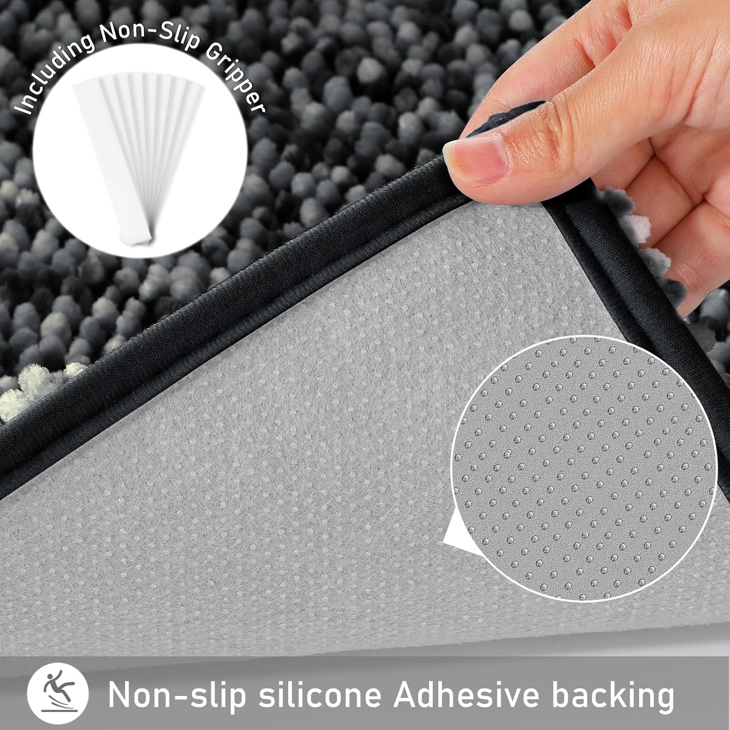Yimobra Non-Slip Bath Mat 28x175 Plush Chenille Rugs Black Dark Gray