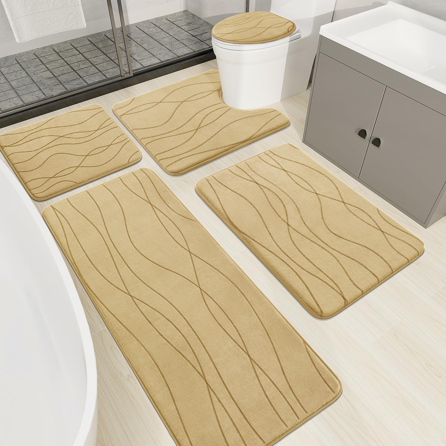 YIHOUSE 5 Piece Memory Foam Bath Mat Set