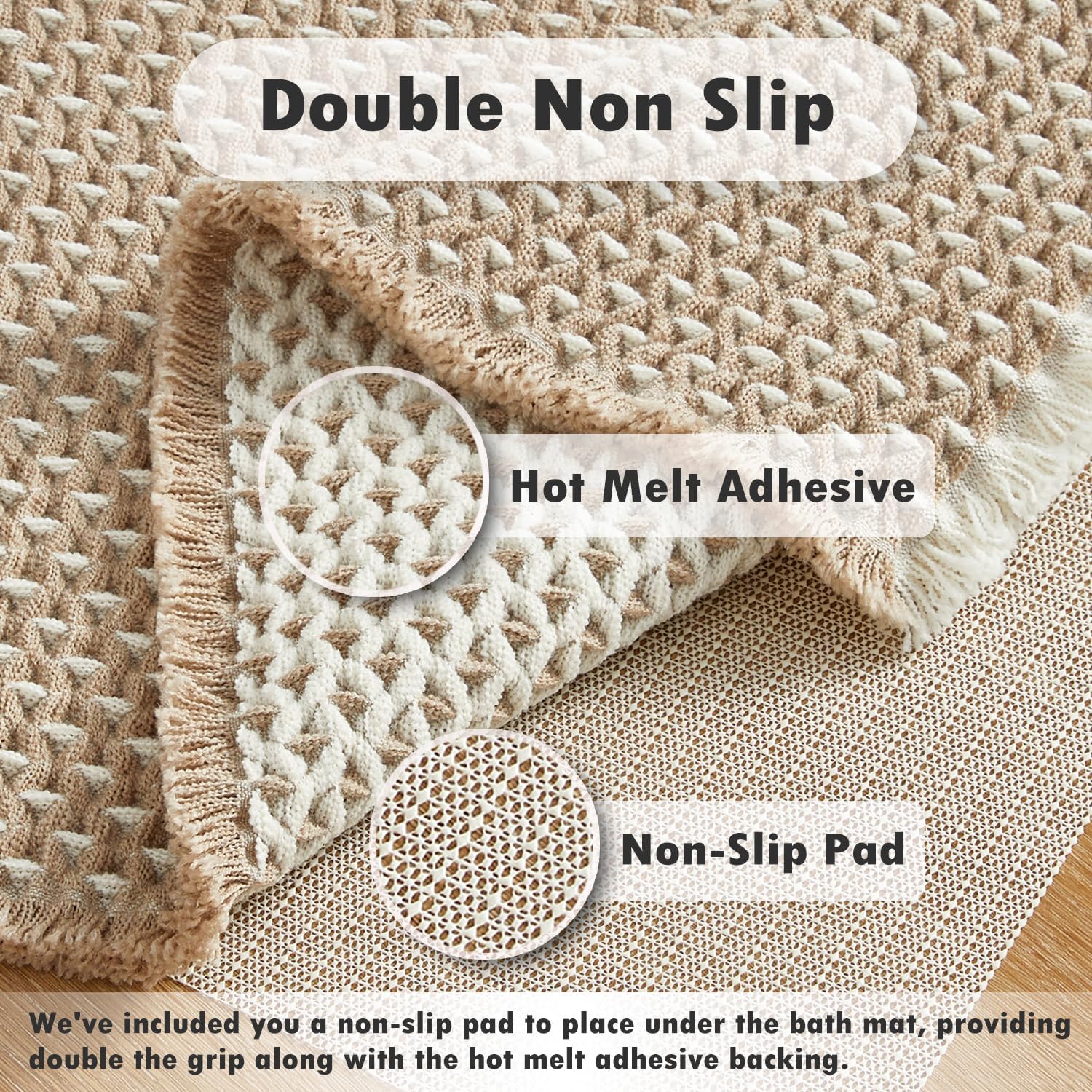 Boho Style Khaki and White Bath Rug 24x16
