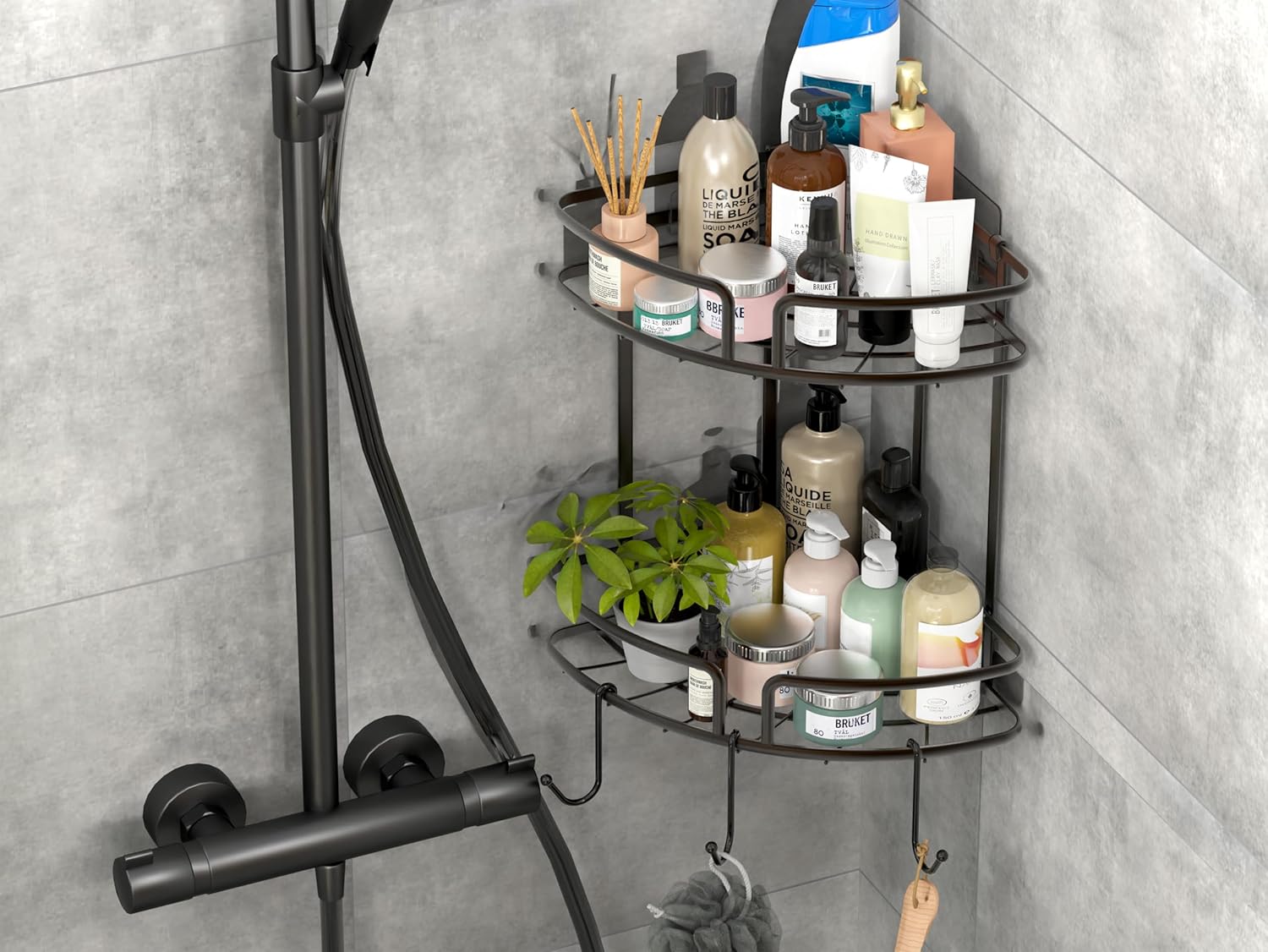 Simple Houseware 2-Tier Shower Caddy with Adhesive Mount and Bronze Finish