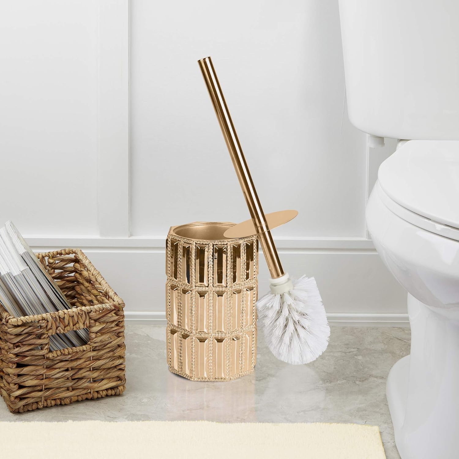 Nu Steel Resin Toilet Brush with Holder Gold Finish