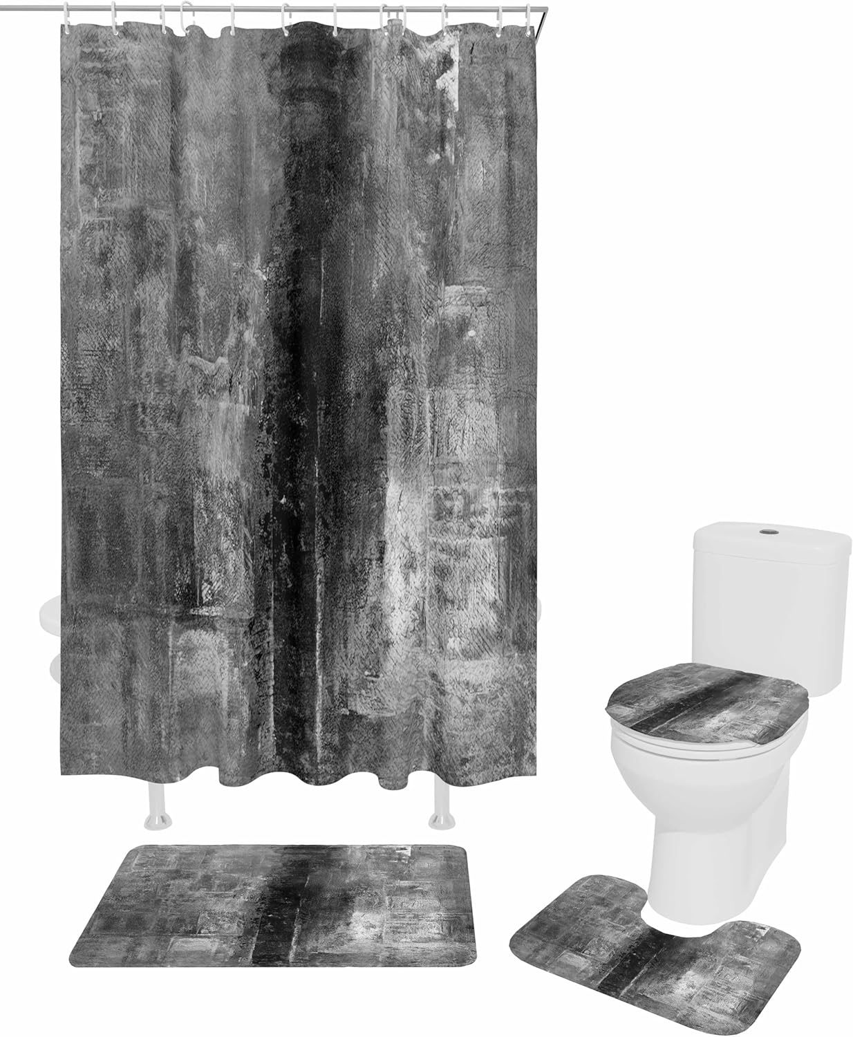 ZOE GARDEN Retro Grey Bathroom Set with Shower Curtain and Rug