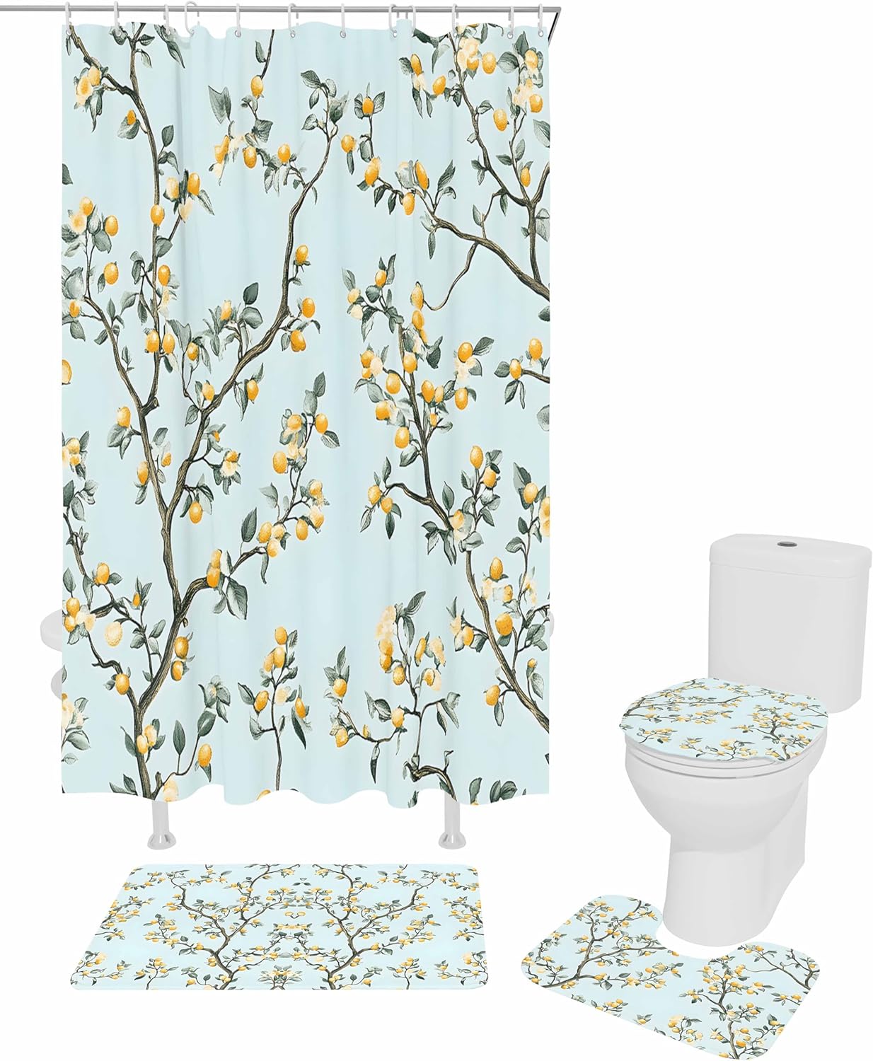 ZOE GARDEN Yellow Lemon Bathroom Set with Curtain Mat and Accessories