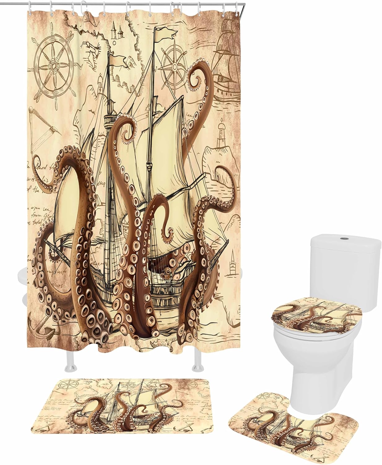 ZOE GARDEN Nautical Boat Bath Set with Curtain Rug and Accessories