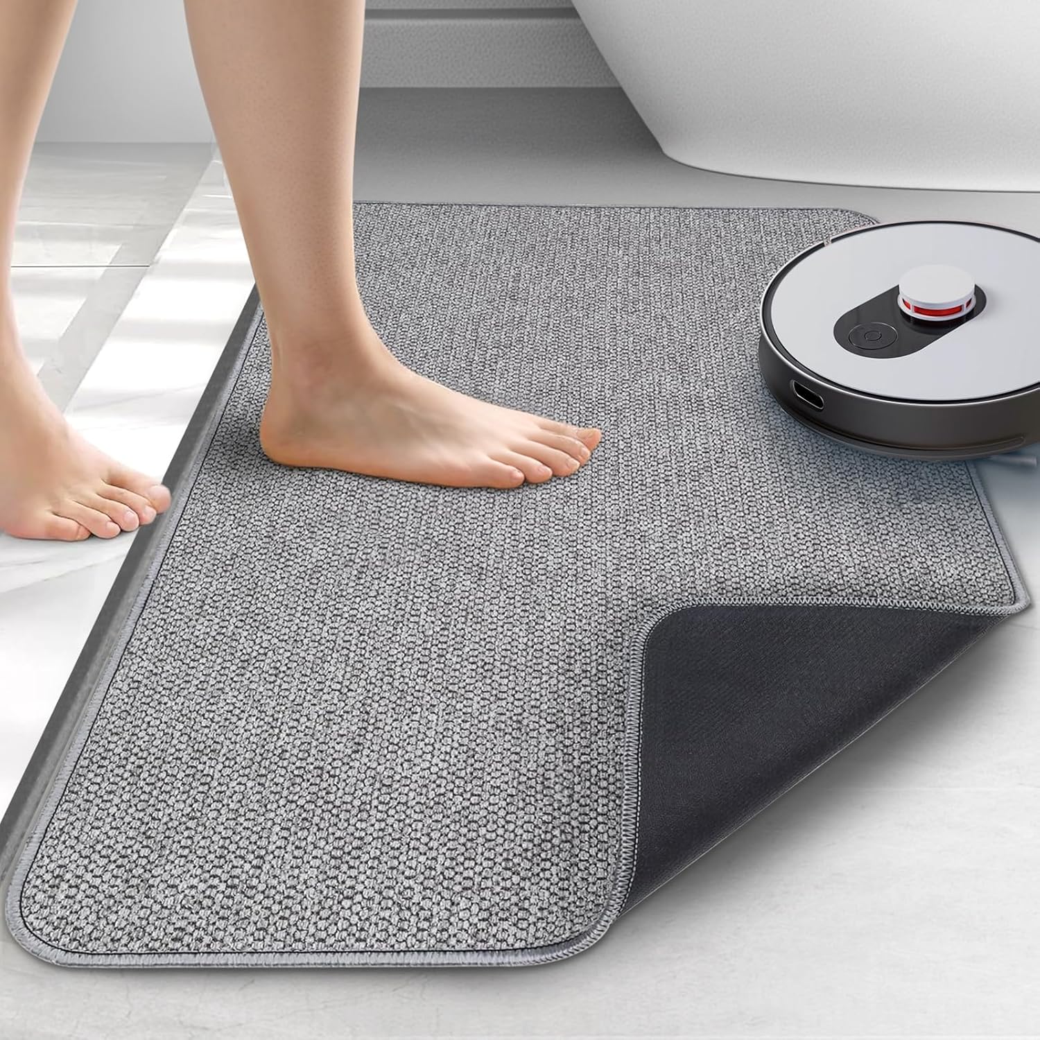 HOMTEB Ultra Thin Bath Rug Non-Slip Quick Dry 17x27 Gray
