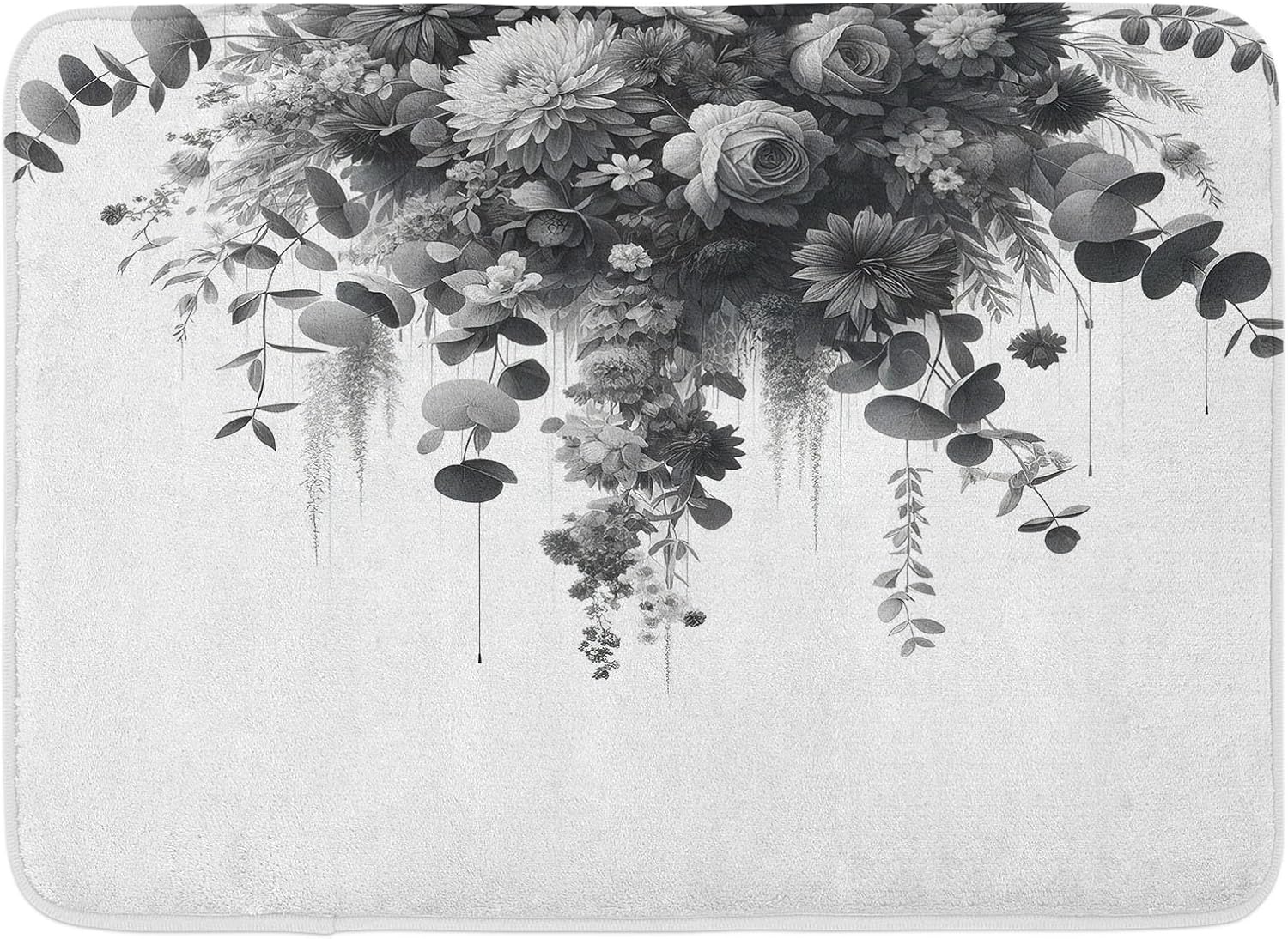 Ambesonne Black and White Bath Mat with Weeping Flowers Design