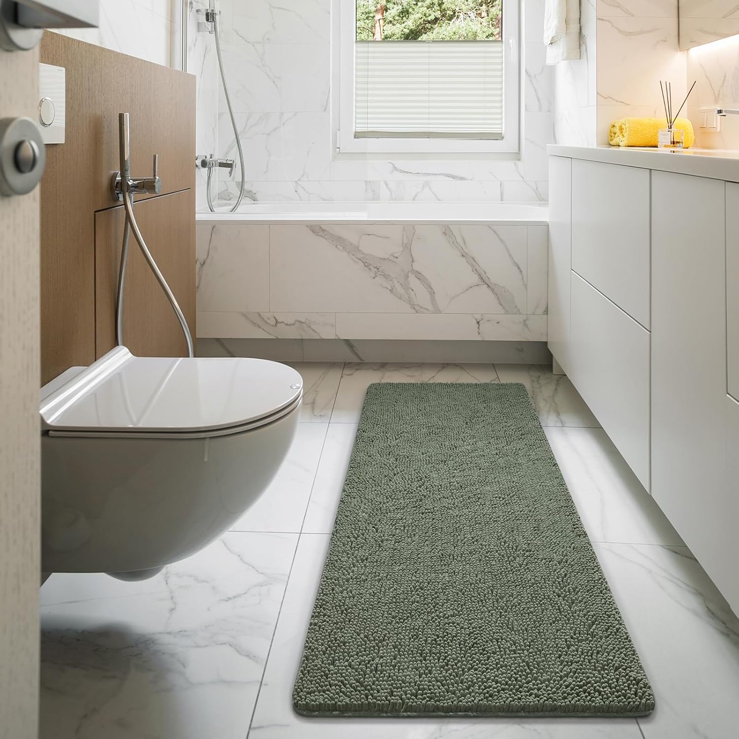 LOCHAS Sage Green Shaggy Bath Mat 24 x 60 Inch